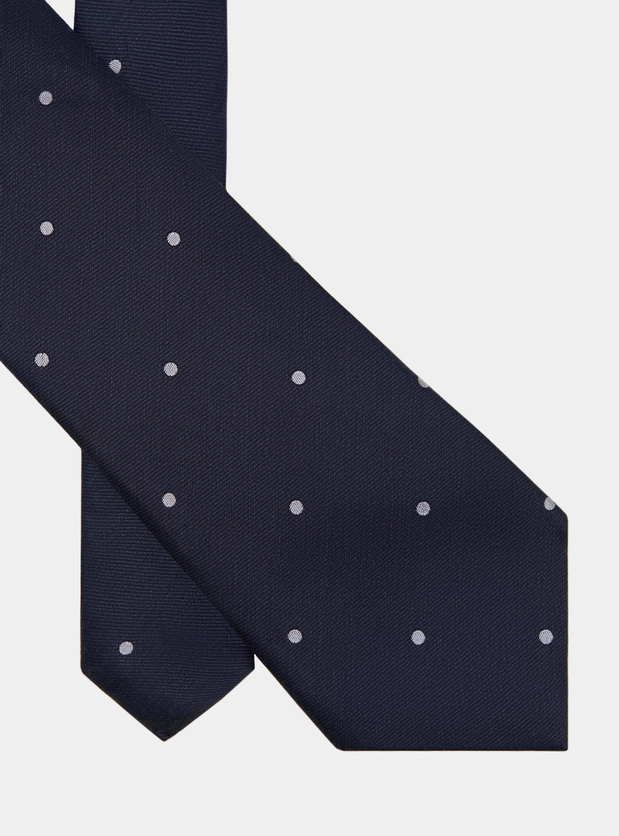 Cravatta micro pois in seta e lino, BLU NAVY
