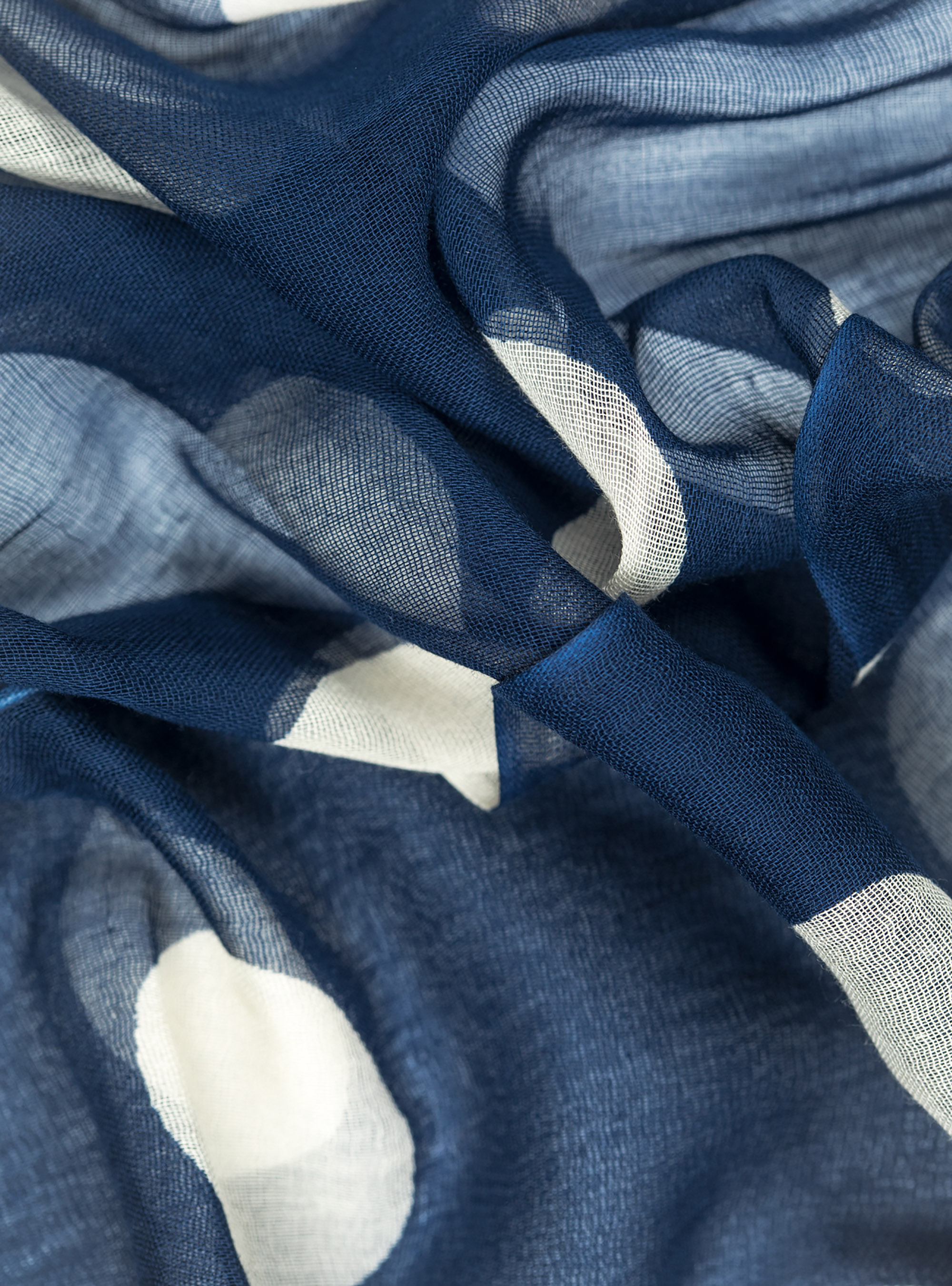 Cotton scarf with large polka dots, BLUE
