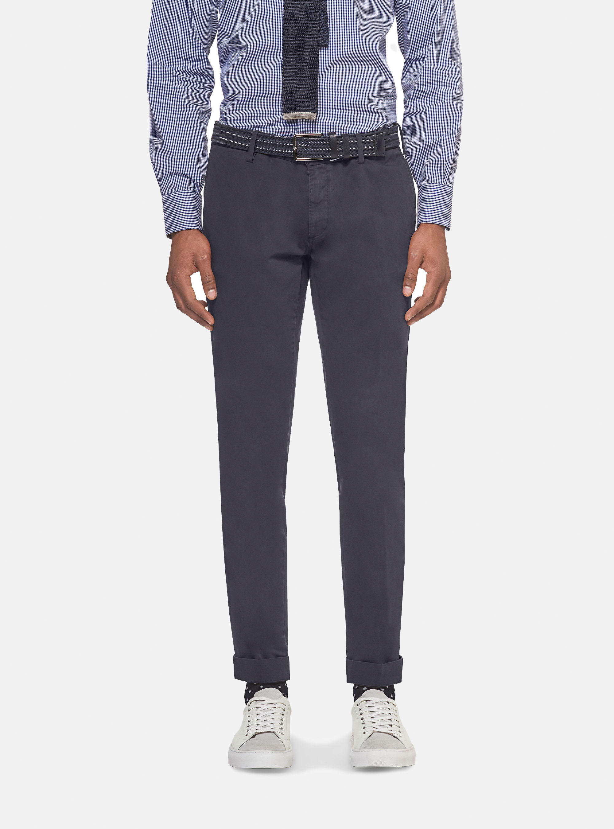 Pantaloni chino in twill di cotone stretch, BLU NAVY
