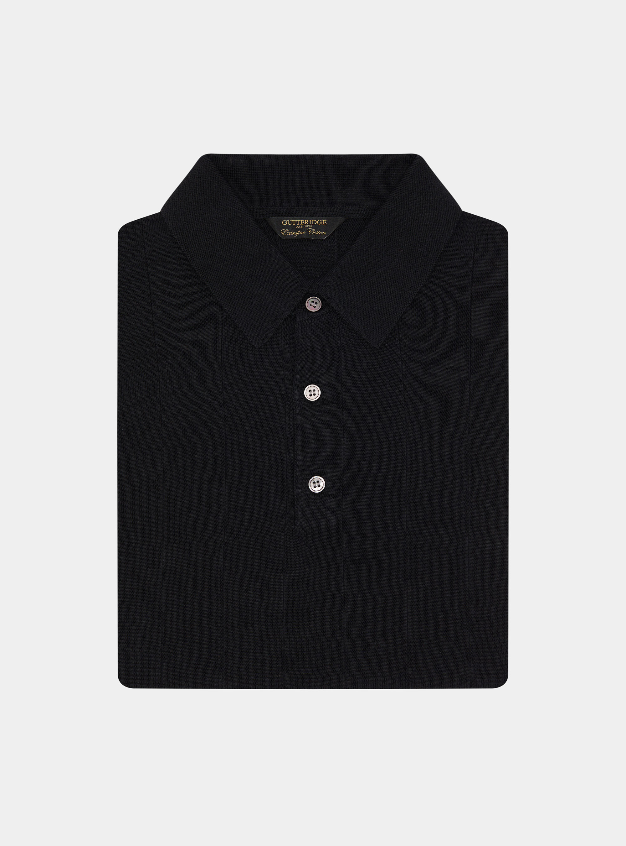 Long-sleeved knit polo shirt, BLACK