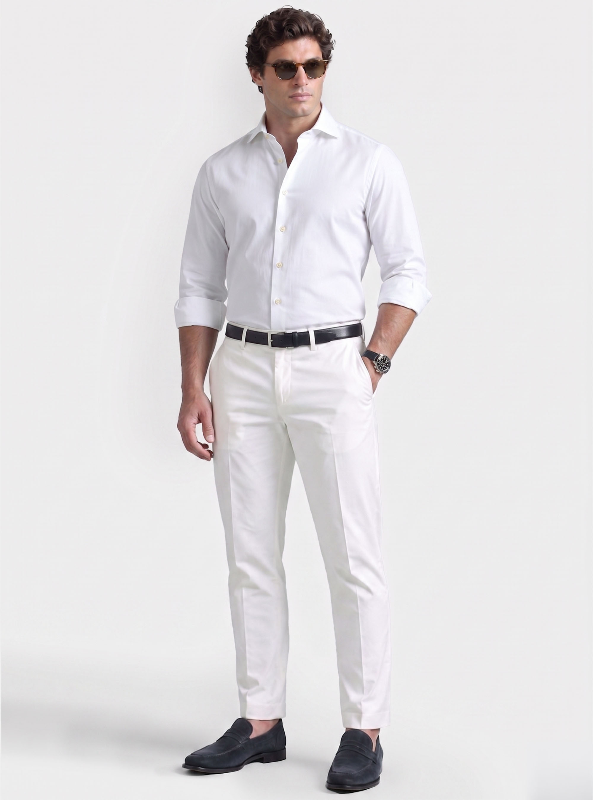 Camicia custom fit in popeline di cotone, BIANCO