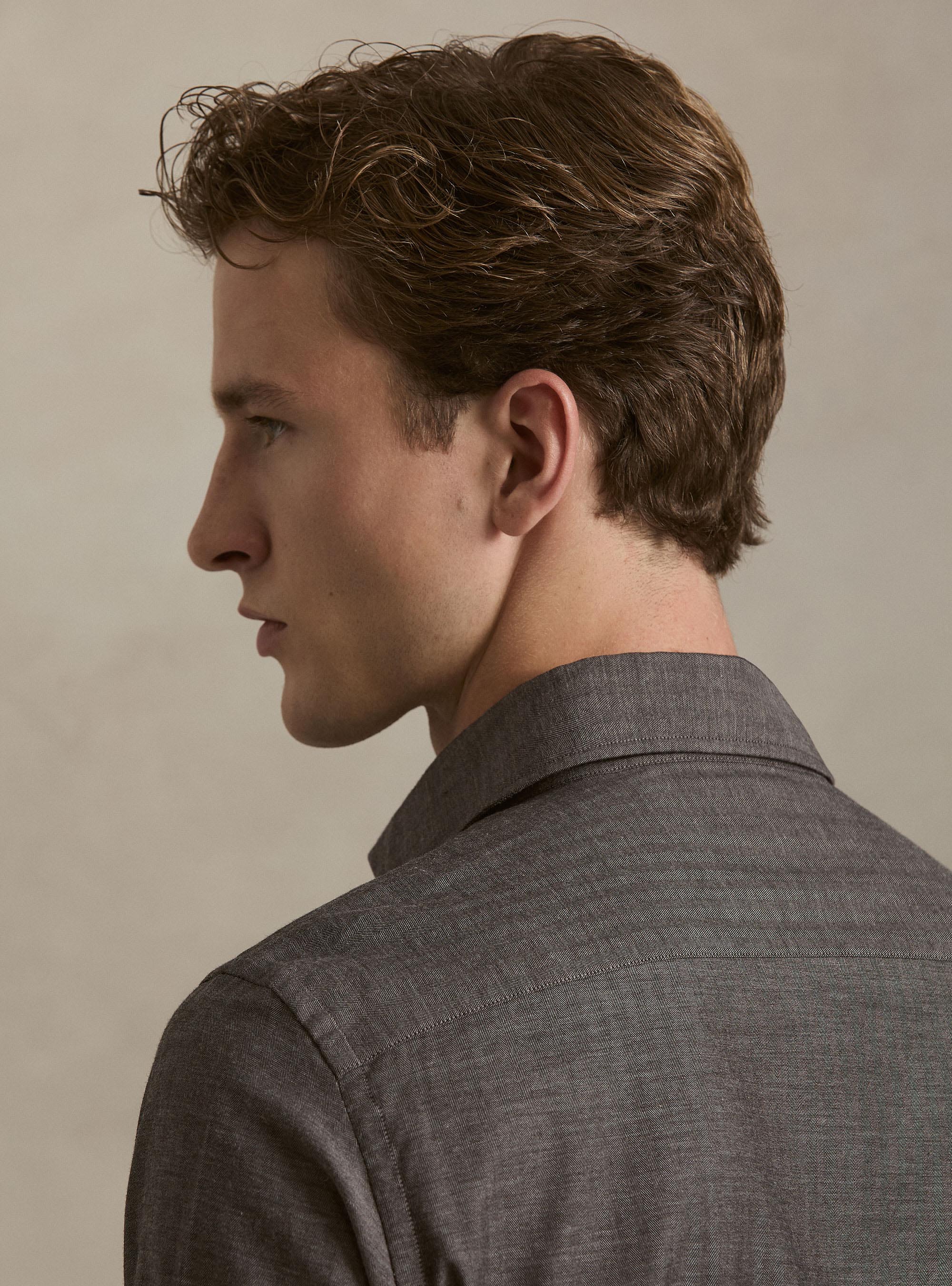 Camicia in flanella di cotone spigato, MARRONE