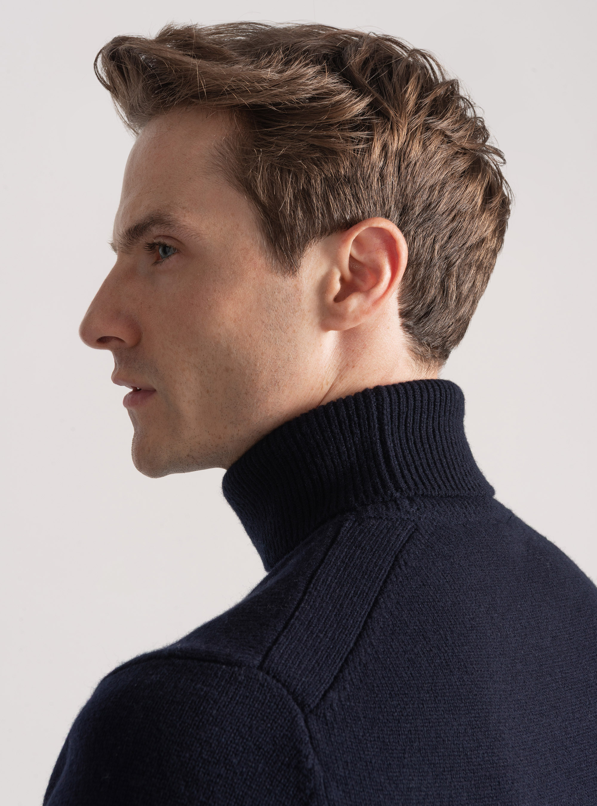 Maglia collo alto in lana merino, BLU NAVY