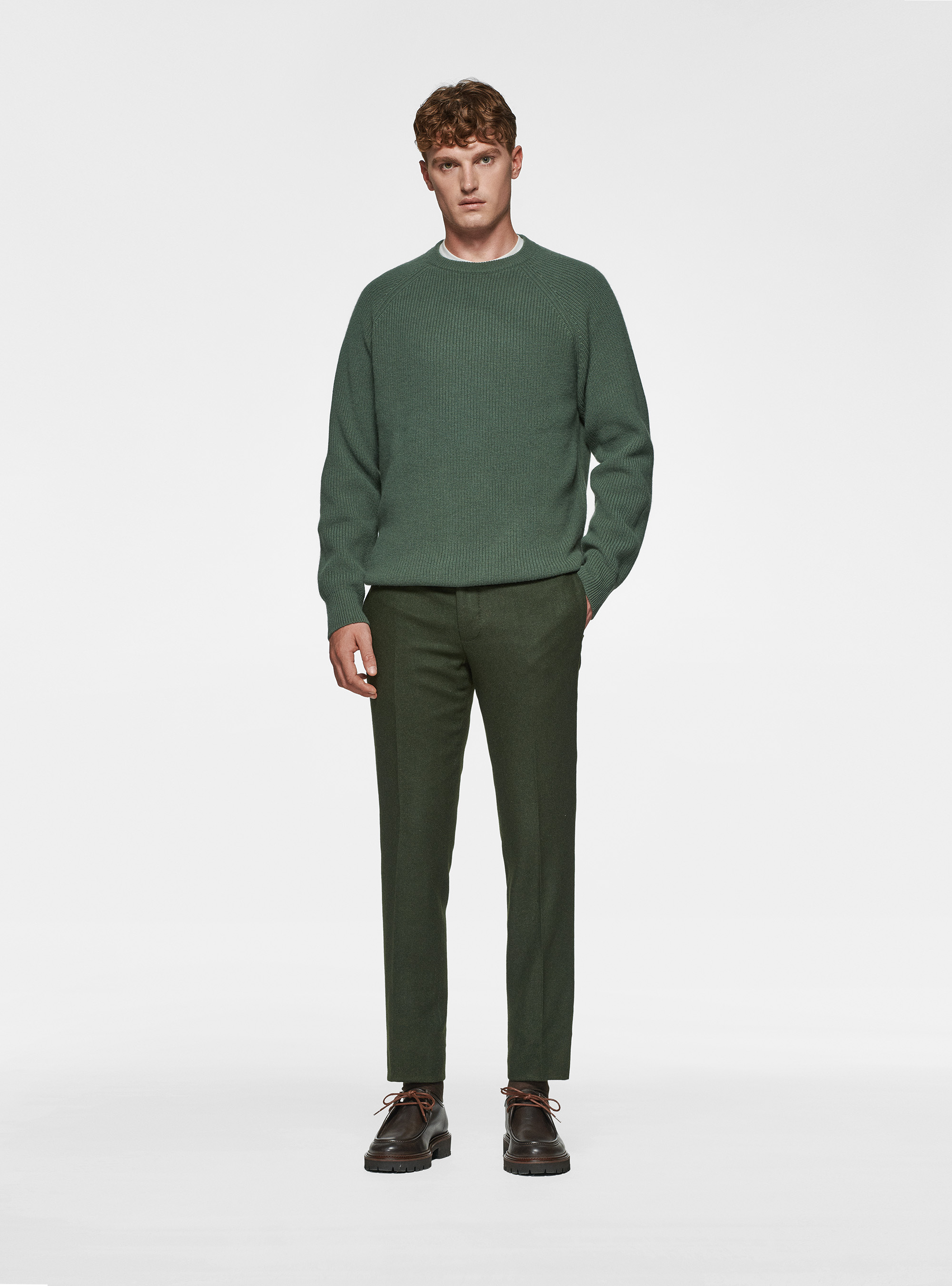 Maglia girocollo in lana merino costa perlata, MILITARE 0609C