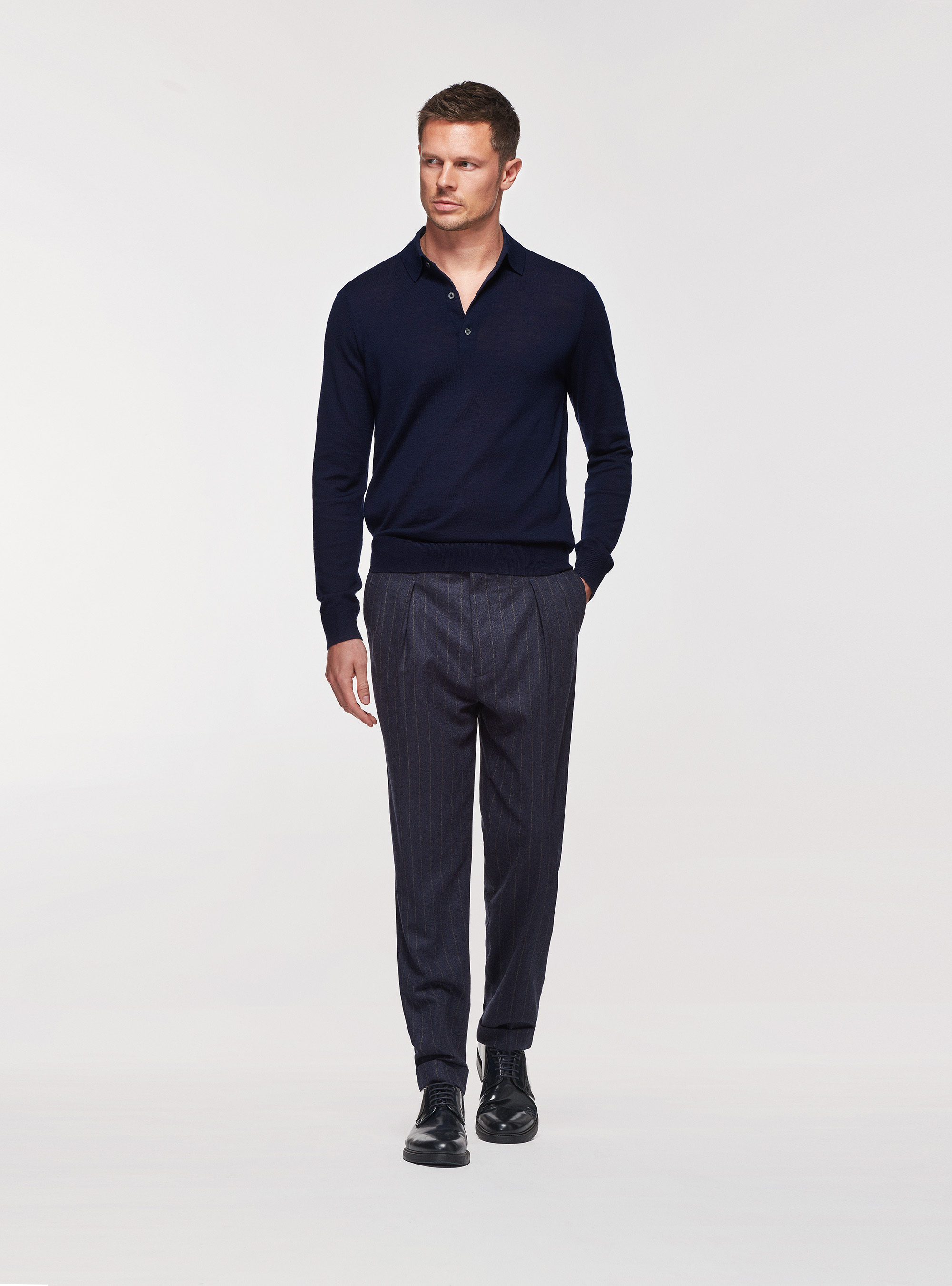 Pure merino wool polo shirt, NAVY BLUE