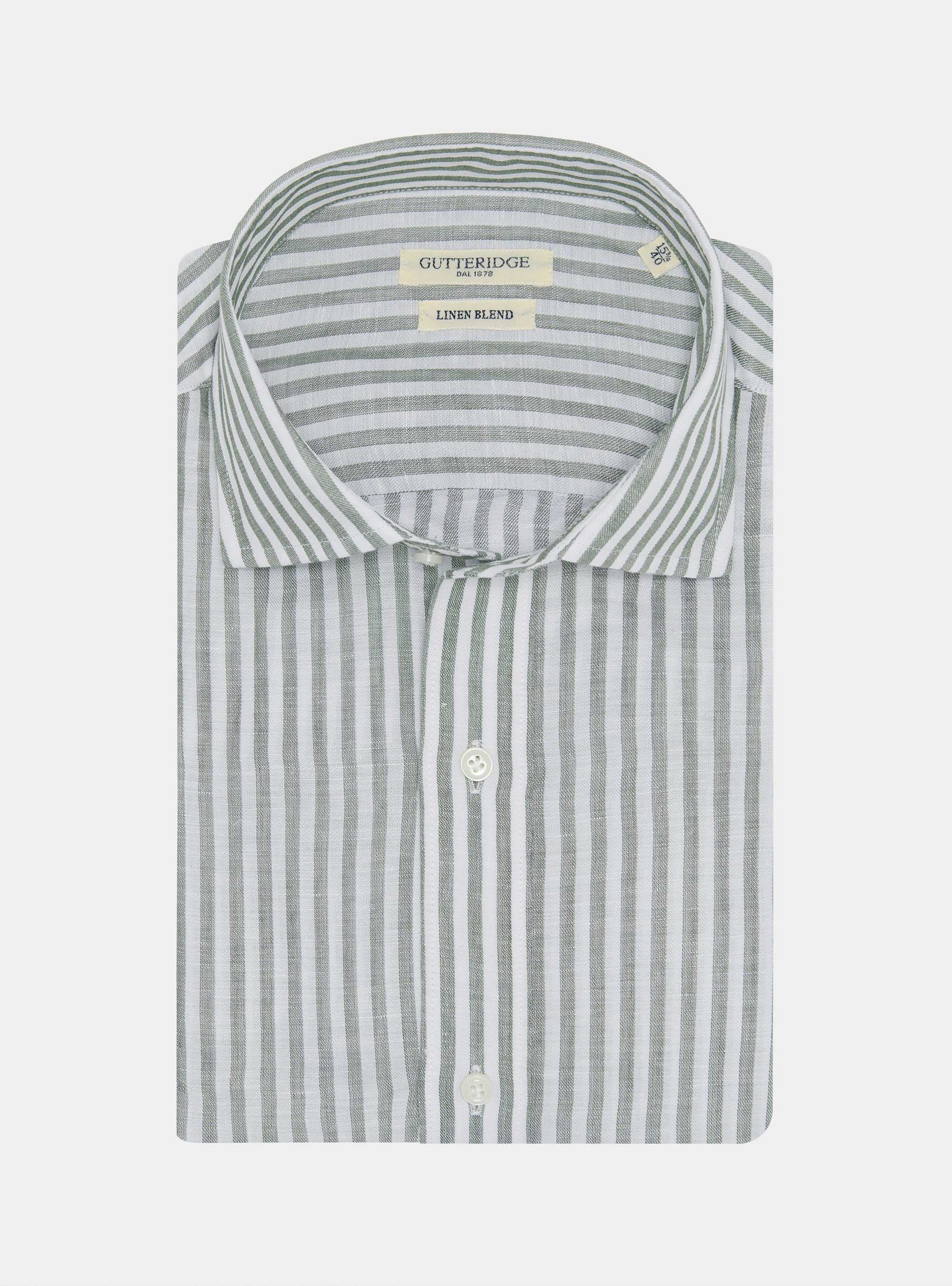 Camicia rigata in misto lino, VERDE