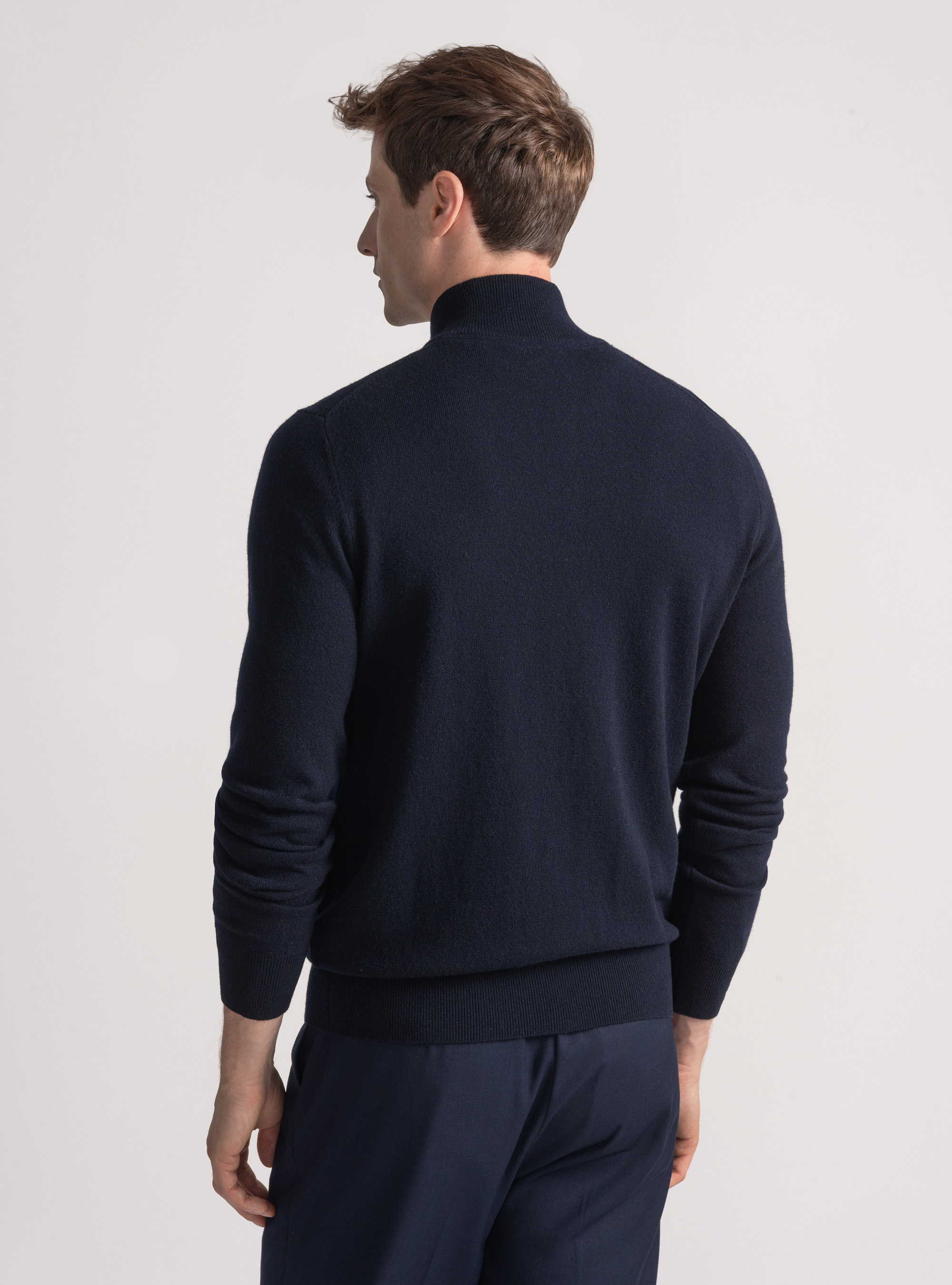Cardigan in maglia con zip in lana lambswool e cashmere, BLU NAVY
