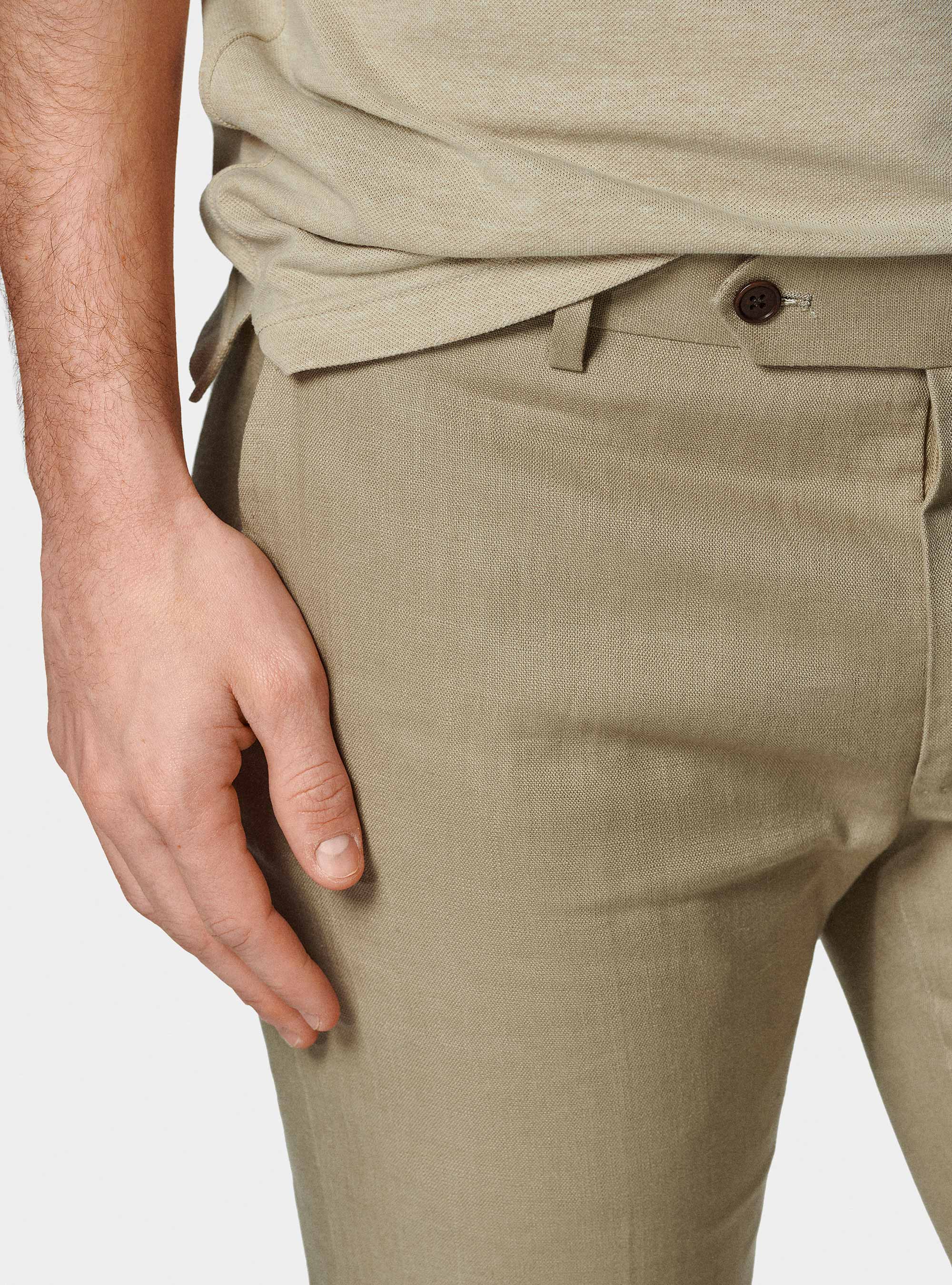 Pantaloni abito in puro lino, FANGO