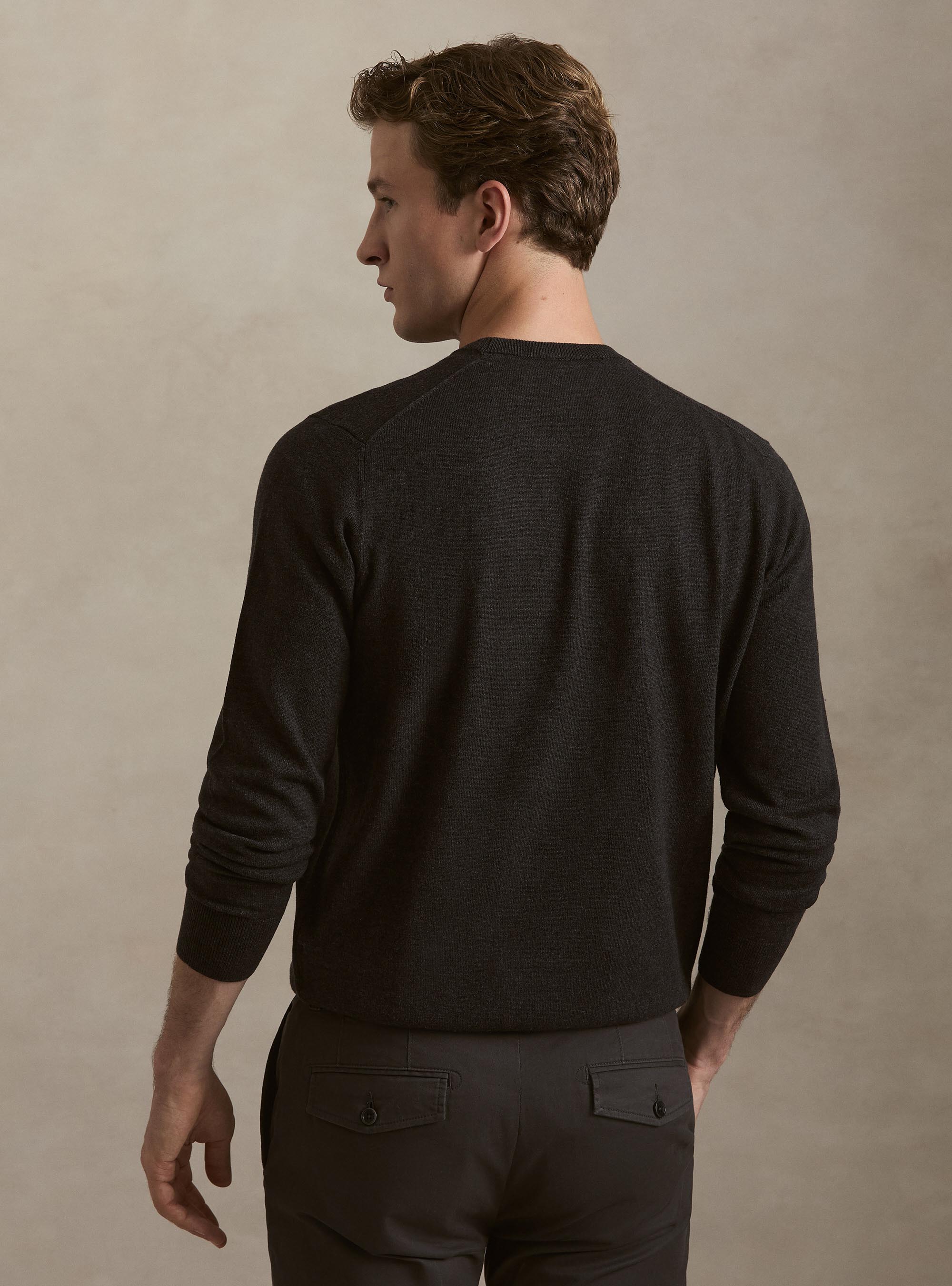 Girocollo in maglia in lana poliammide cashmere, ASPHALT GREY