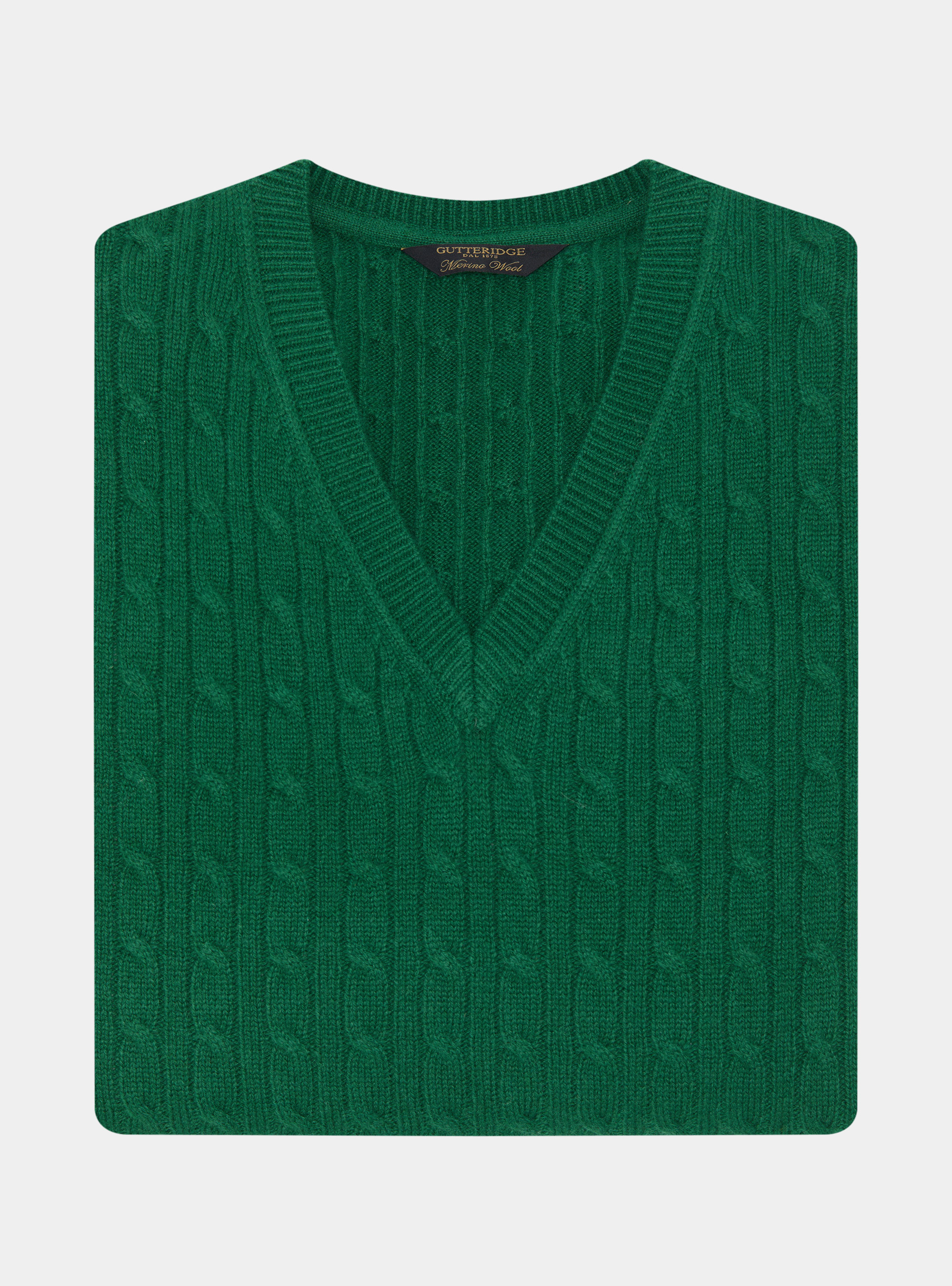 Merino wool V-neck sweater with braid, GREEN