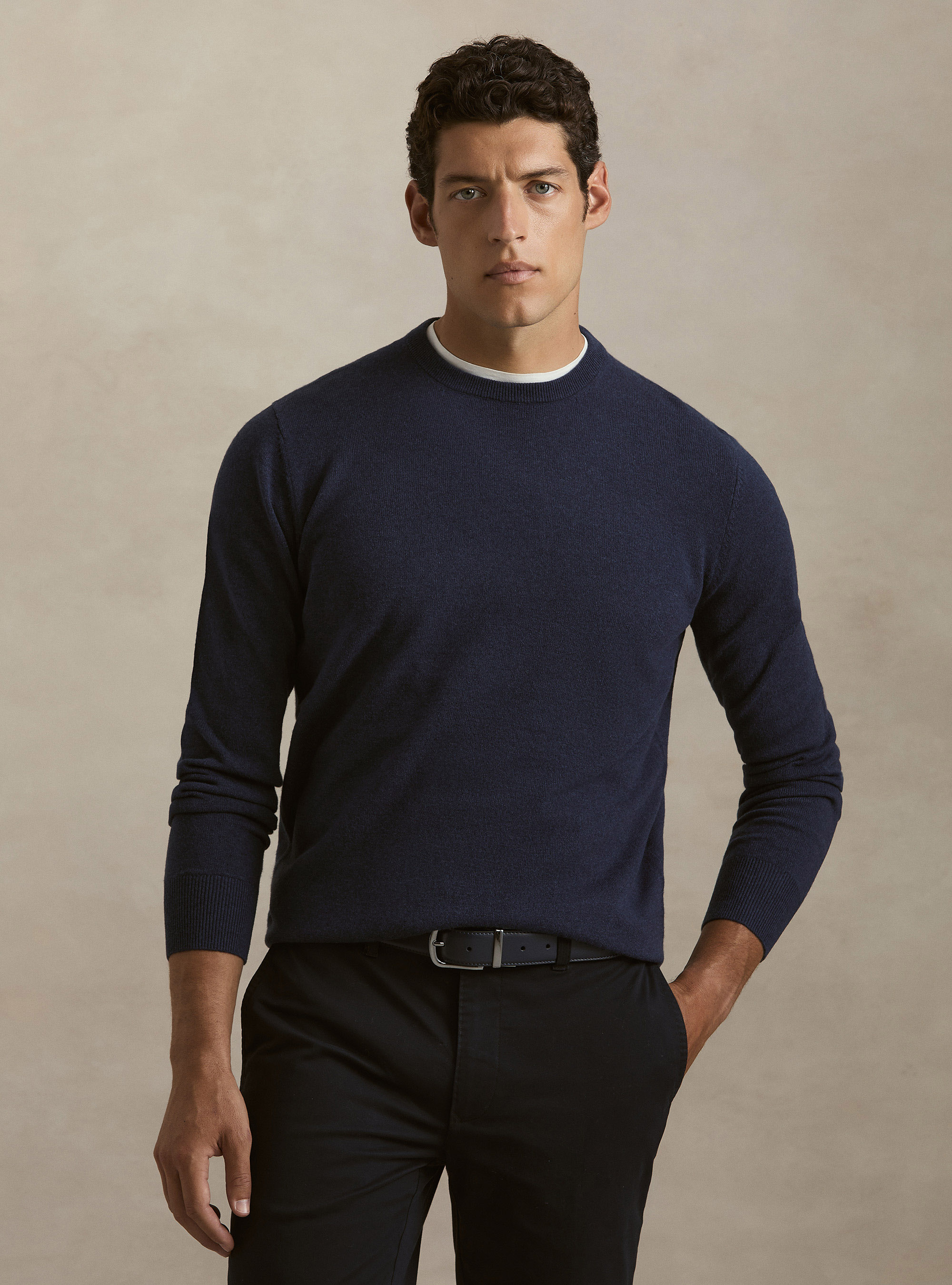 Lambswool and cashmere crewneck sweater, INK