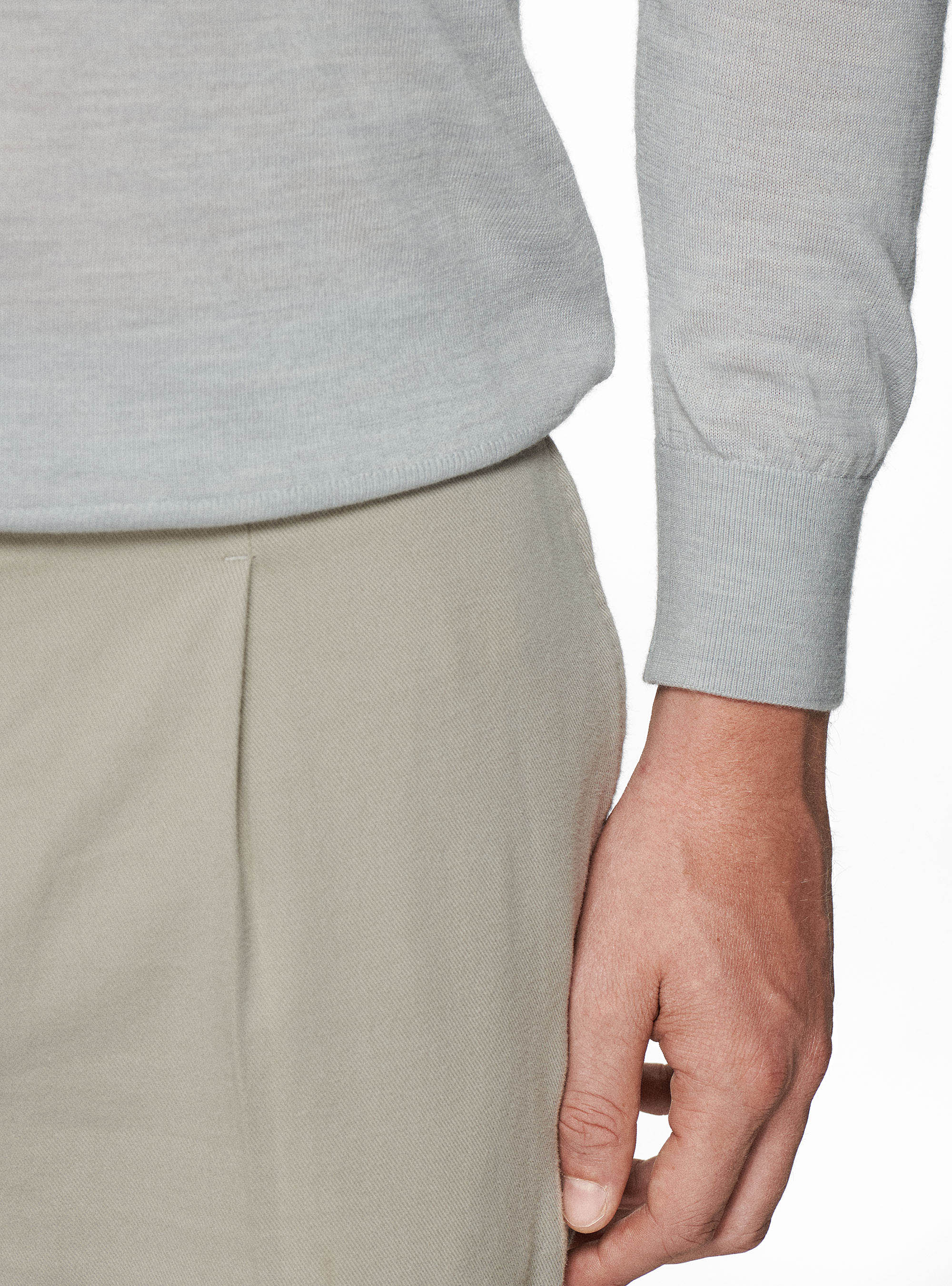 Polo shirt in pure extra-fine merino wool, LIGHT GREY MELANGE