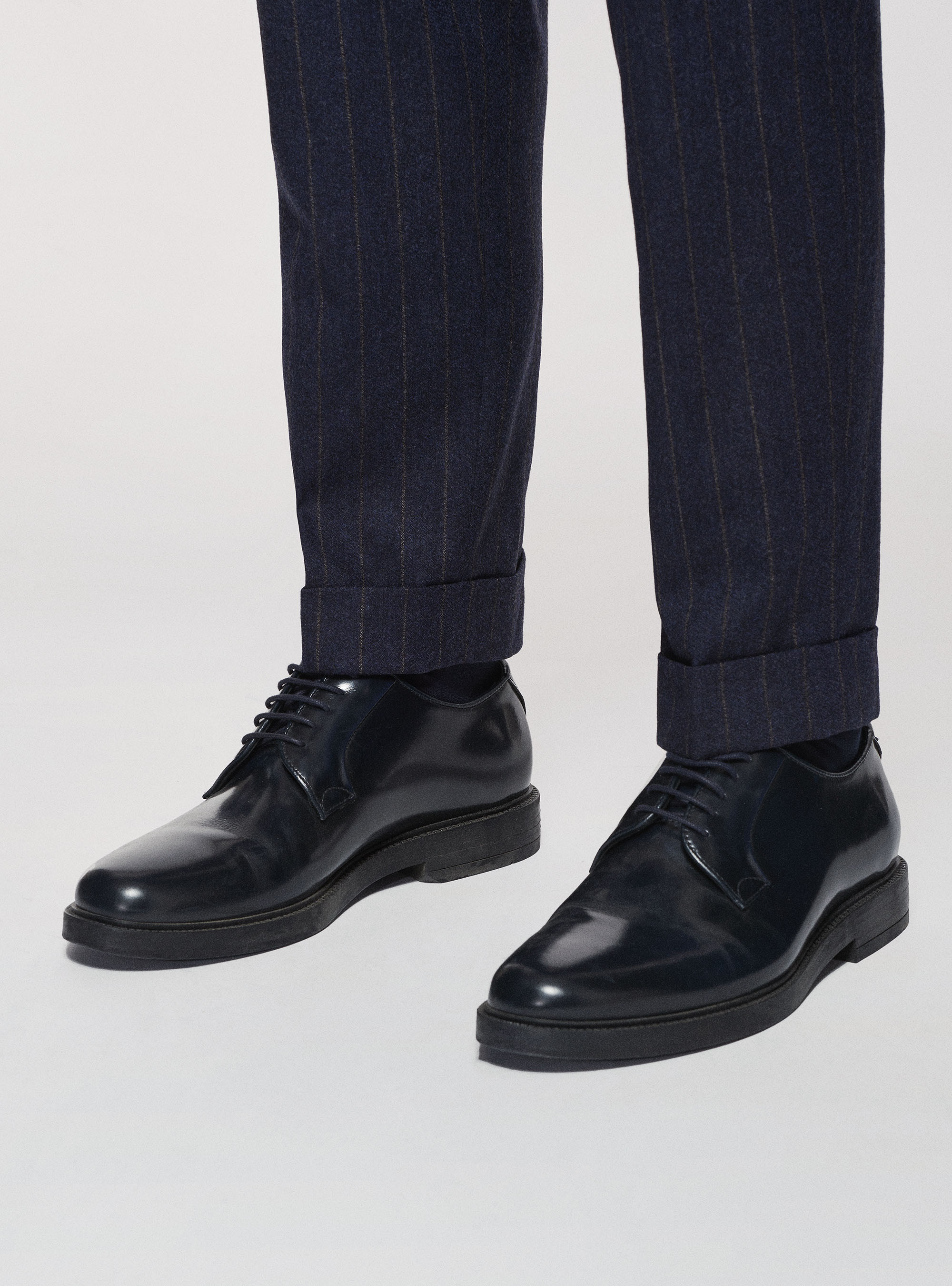 Pantaloni gessati in lana Reda, BLU NAVY