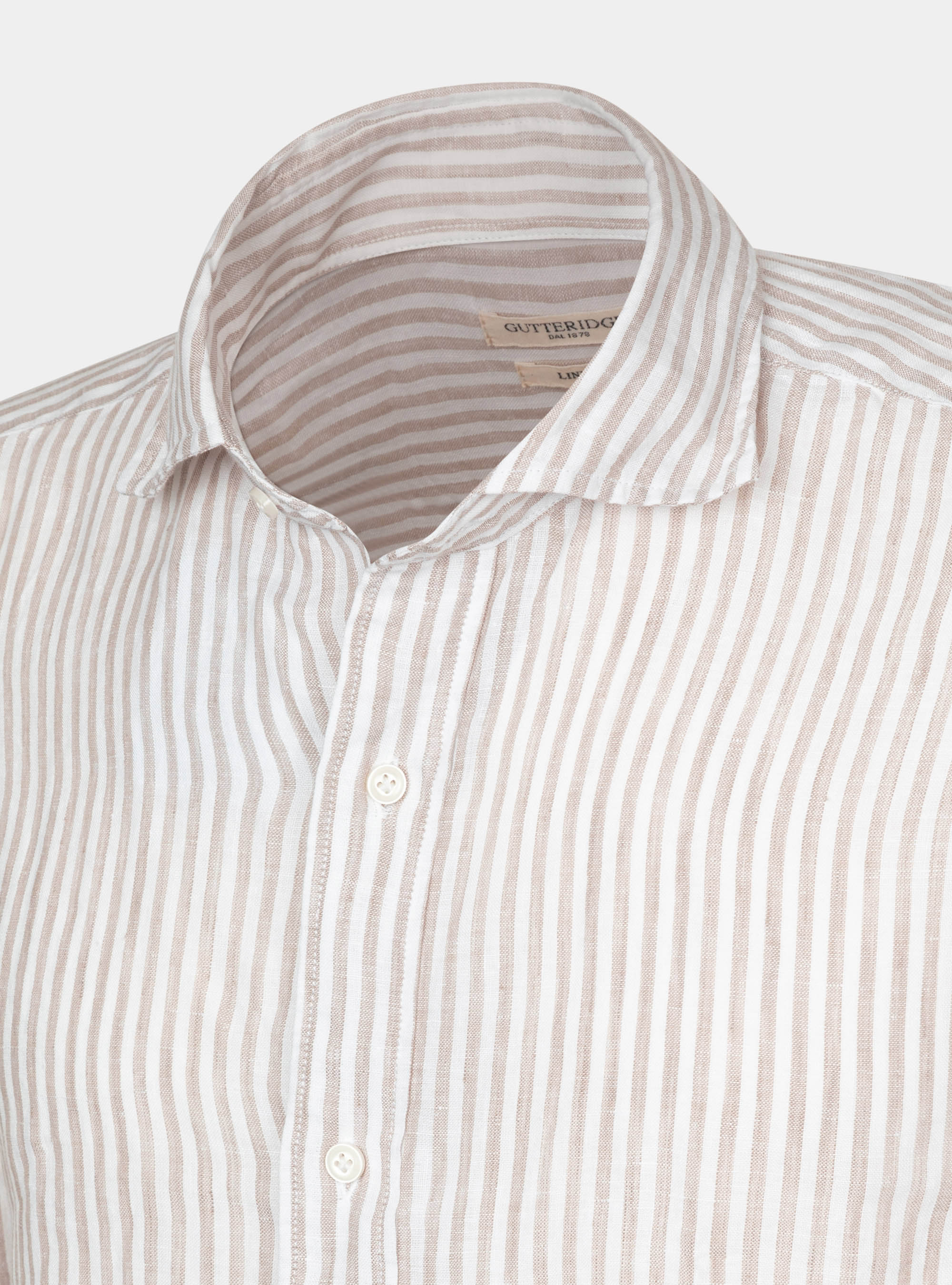 Hemd mit halbfranz&ouml;sischem Kragen aus gestreiftem Reinleinen, SABBIA 0561C
