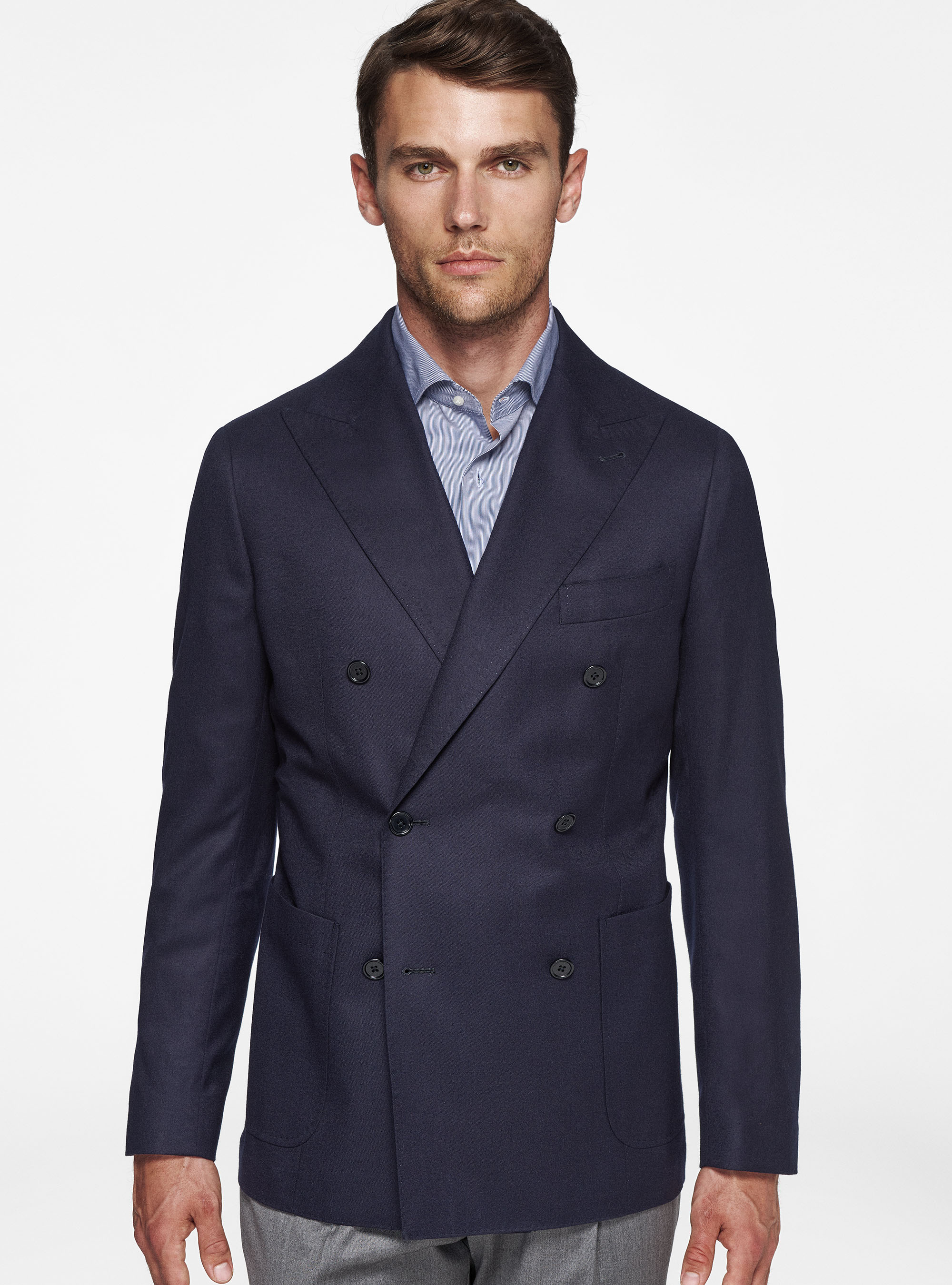 Vitale Barberis Canonico veste en flanelle à double boutonnage, BLEU MARINE