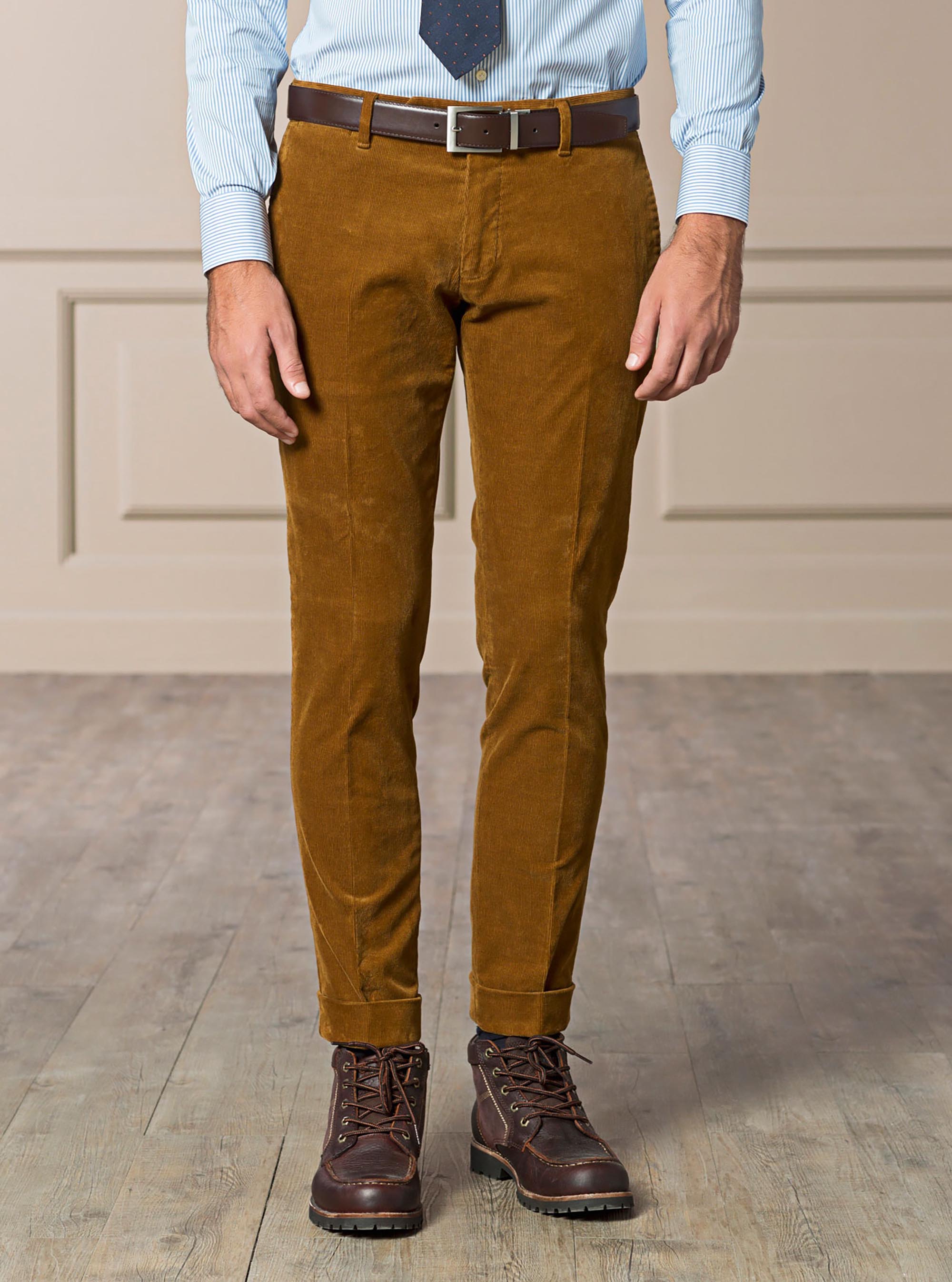 Stretch cotton corduroy slim trousers, MULTICOLOR