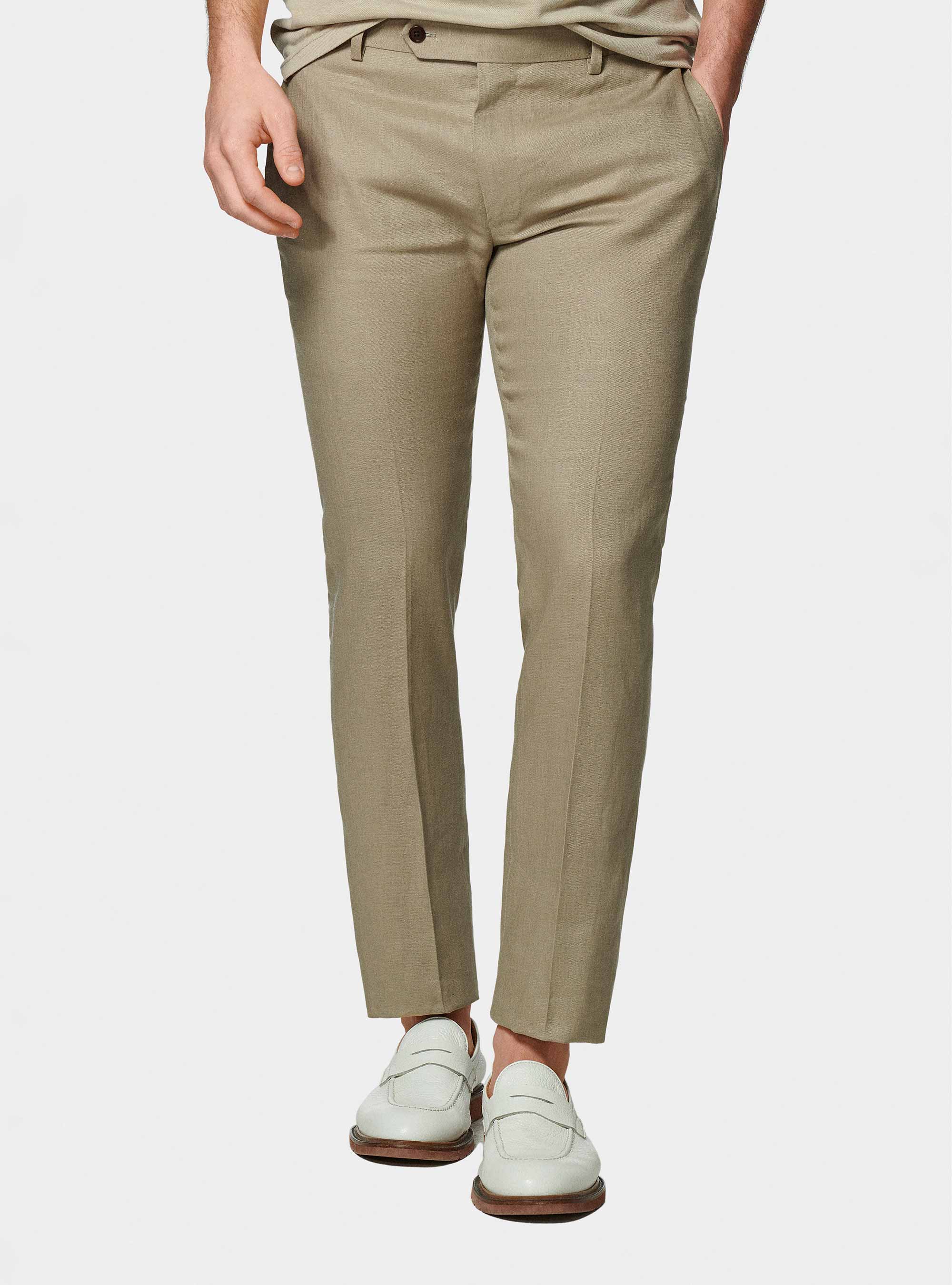 Pantaloni abito in puro lino, FANGO