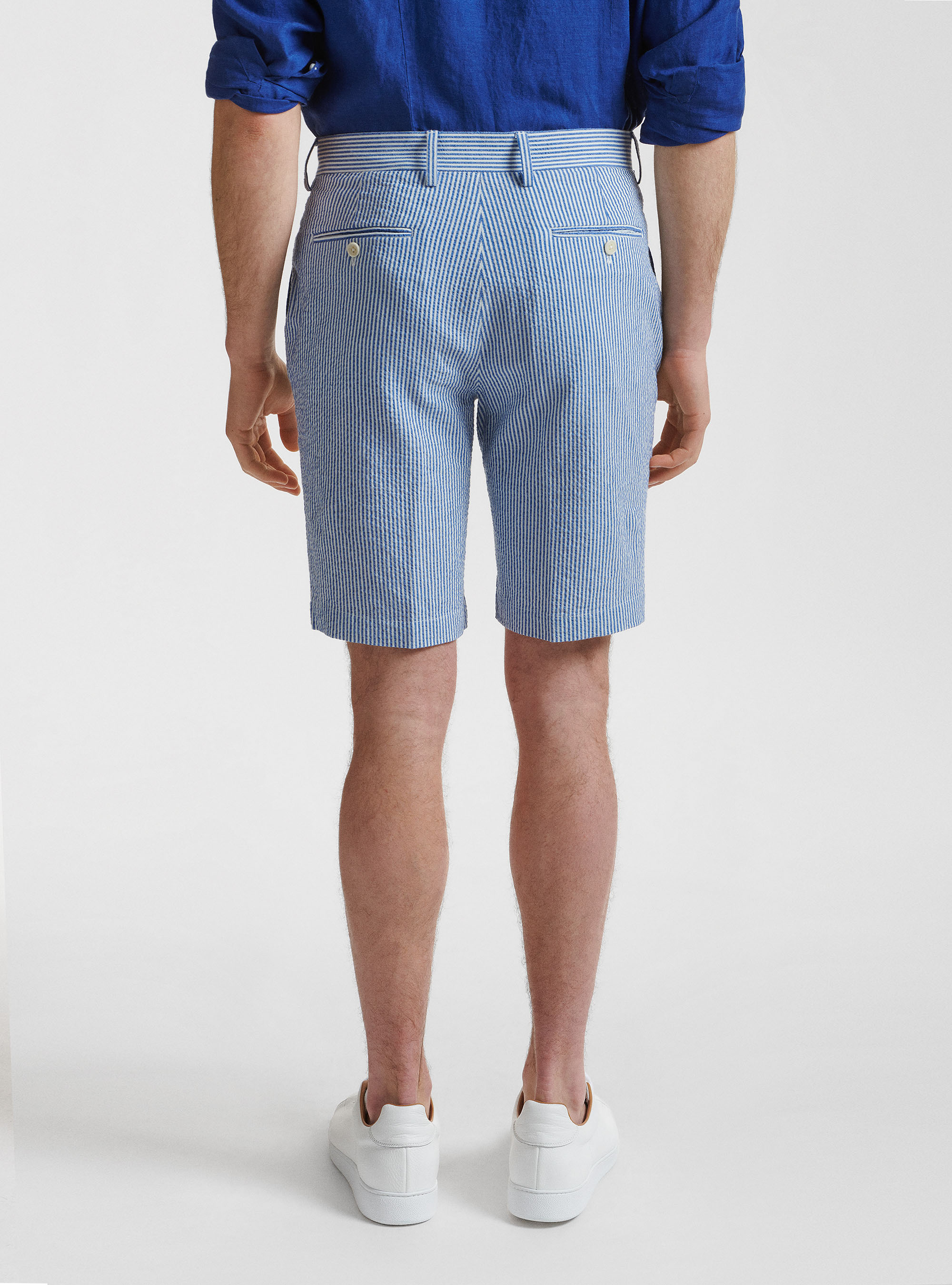 Bermudas de algod&oacute;n seersucker a rayas, CELESTE