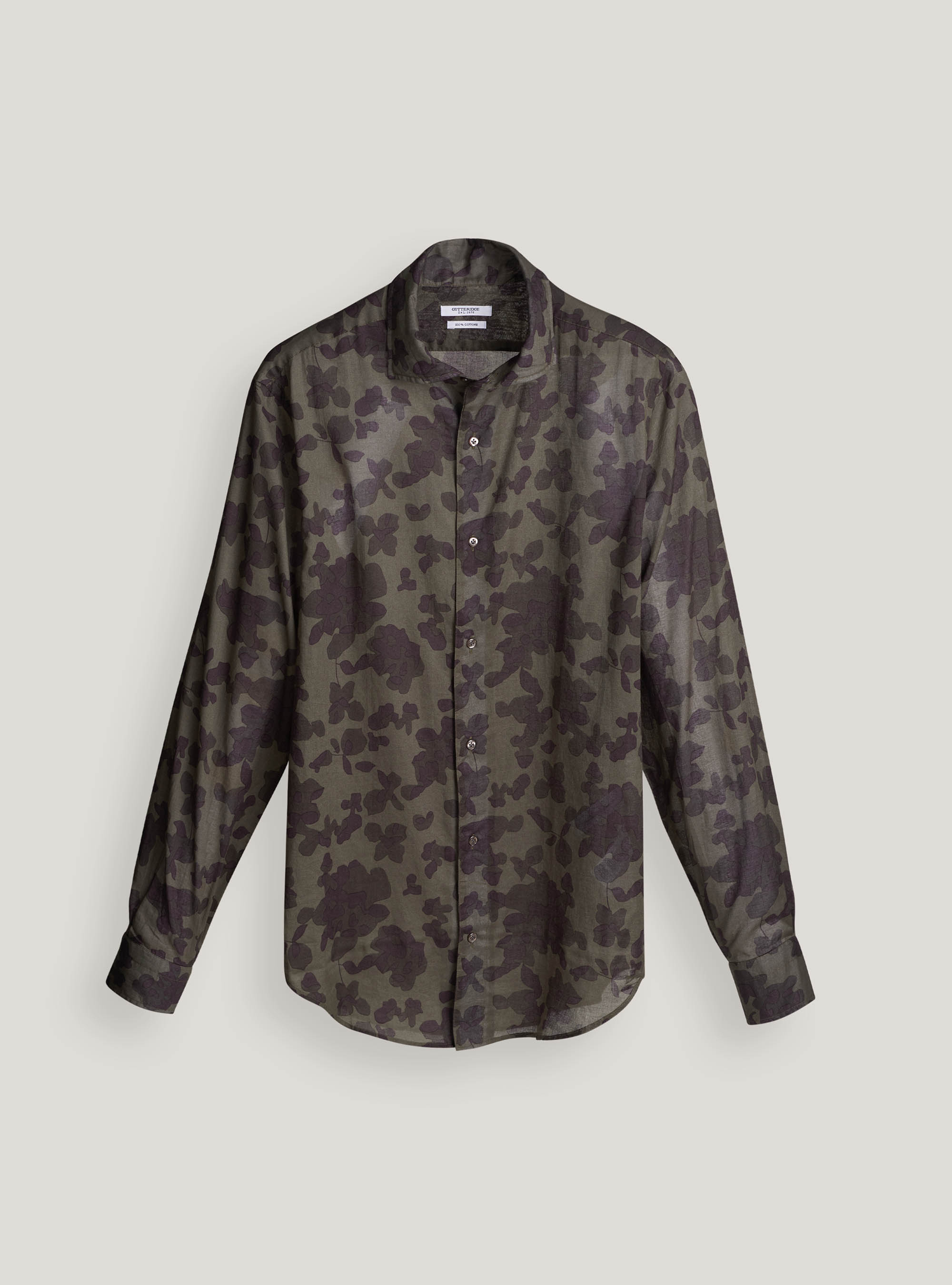 Camicia in cotone stampa camouflage, OLIVA