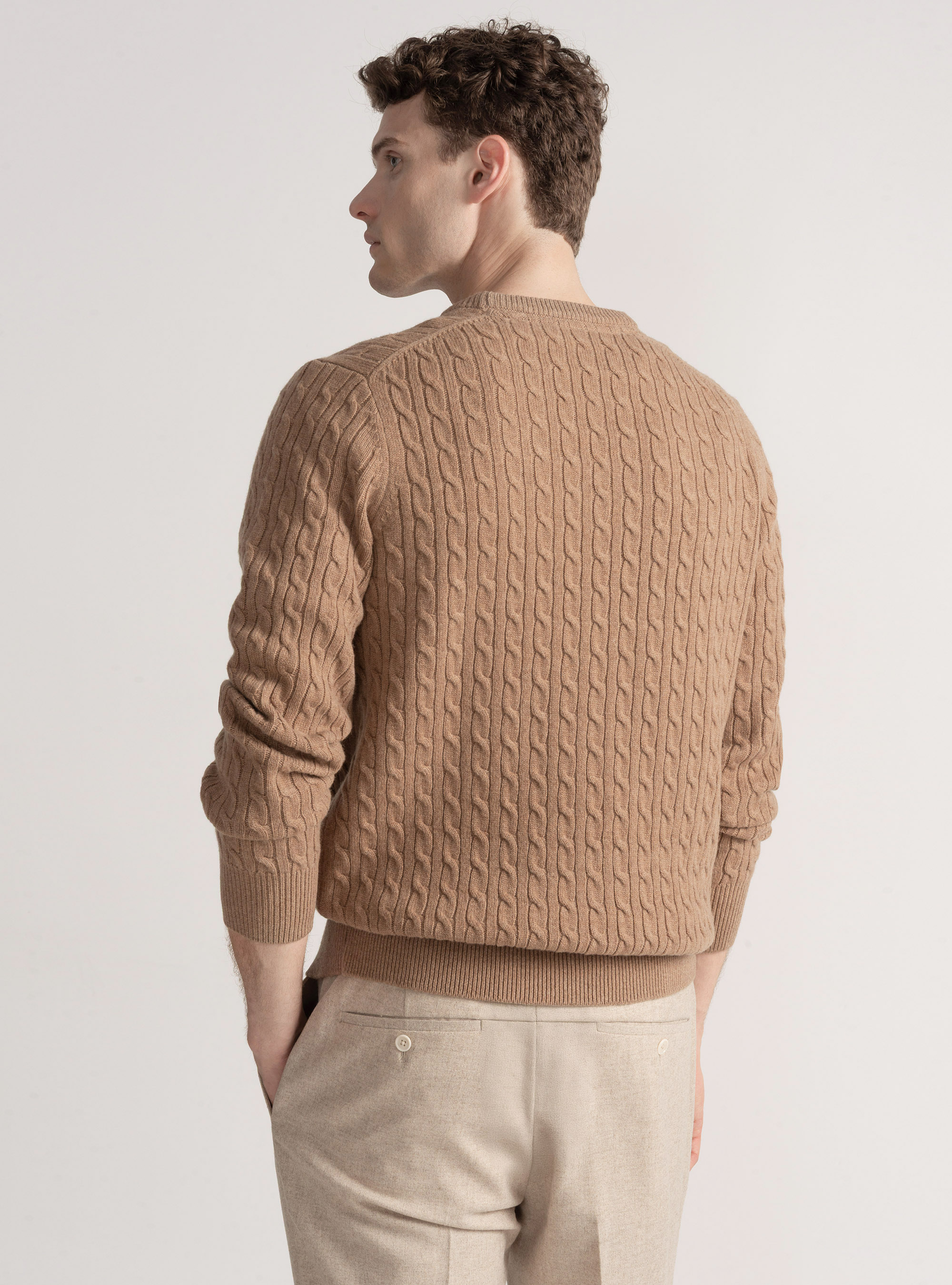 Crew-neck sweater with wool and cashmere braid, CAMMELLO 0570C
