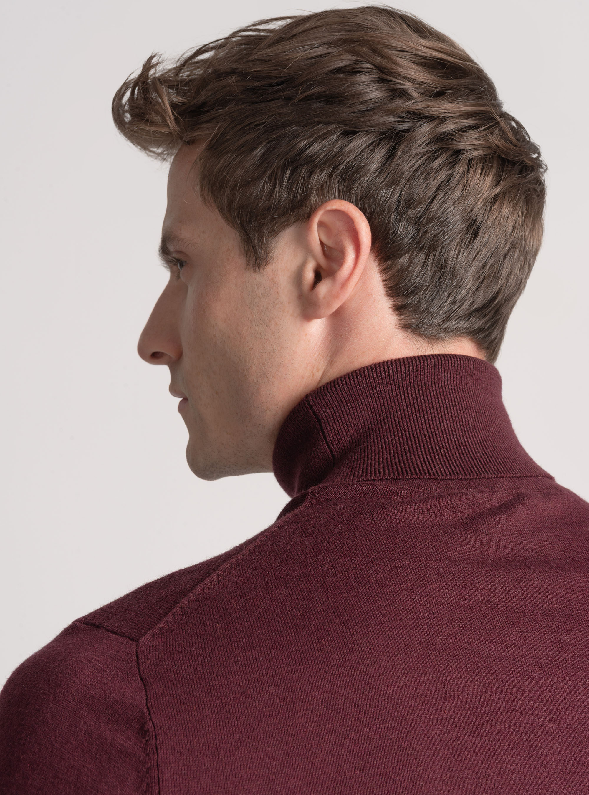 Silk and cashmere cotton turtleneck, BORDEAUX