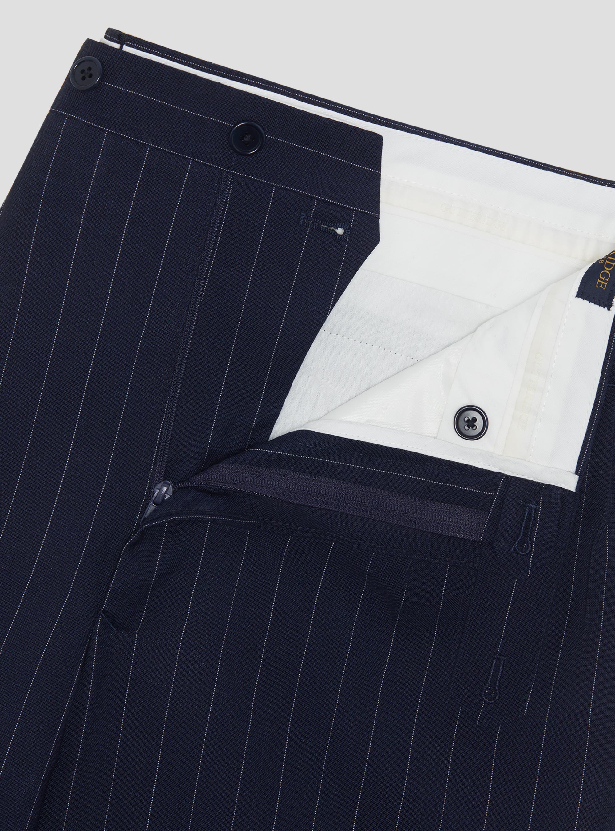 Pure wool pinstripe double-breasted suit trousers, NAVY BLUE