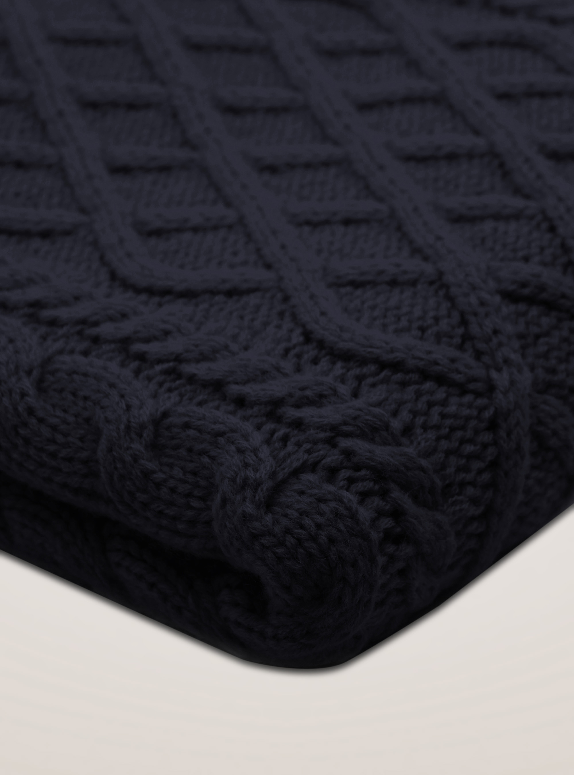 Jersey de lana de cuello alto trenzado, AZUL MARINO