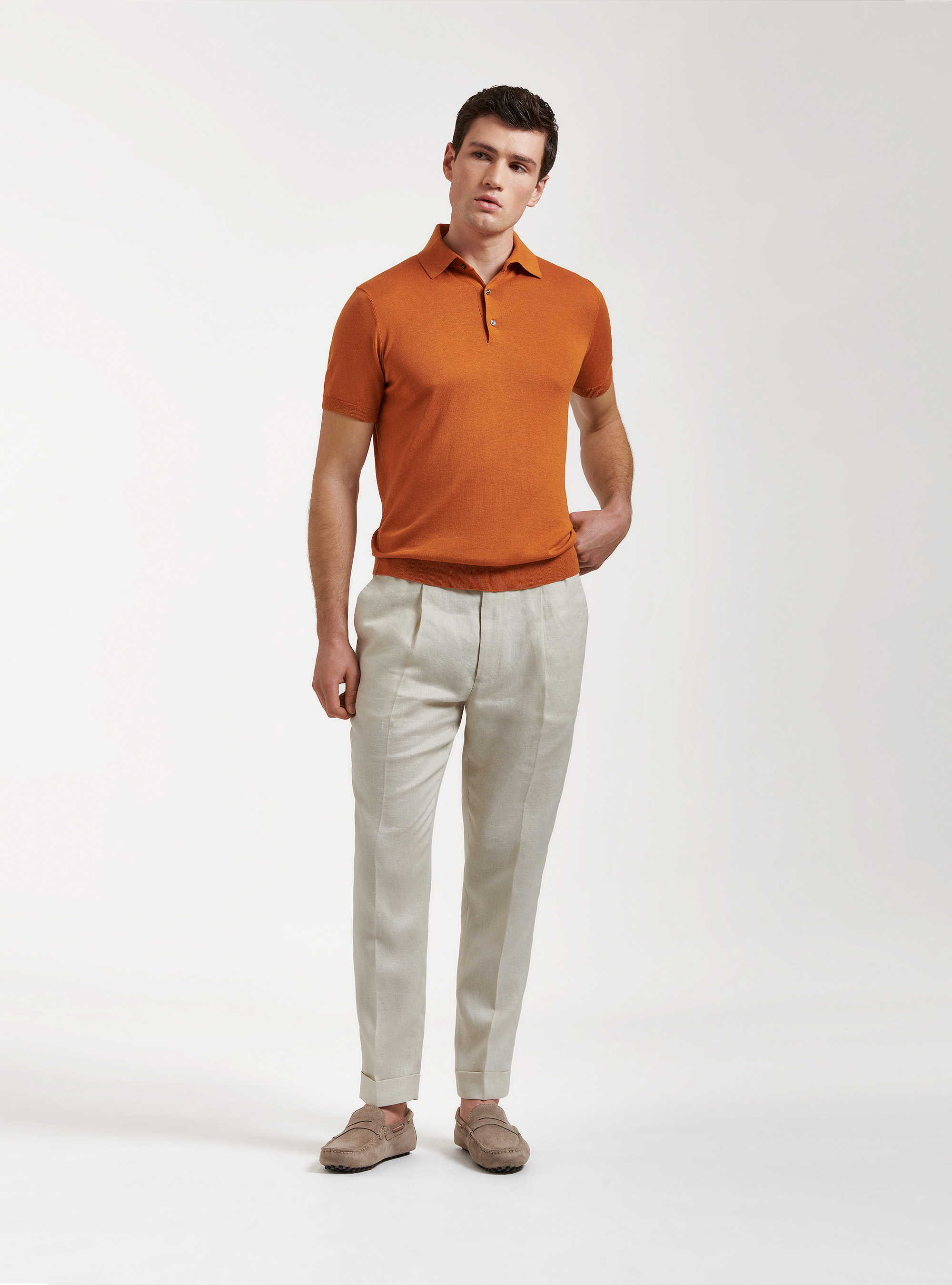 Polo en coton et soie, ORANGE
