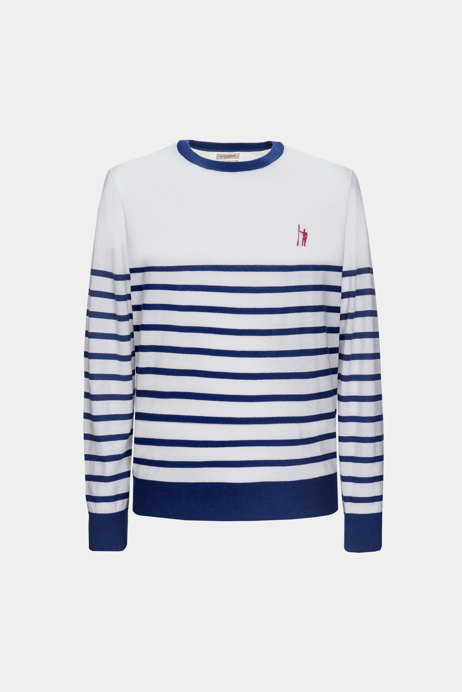 Silk and striped cotton crew-neck sweater, WHITE