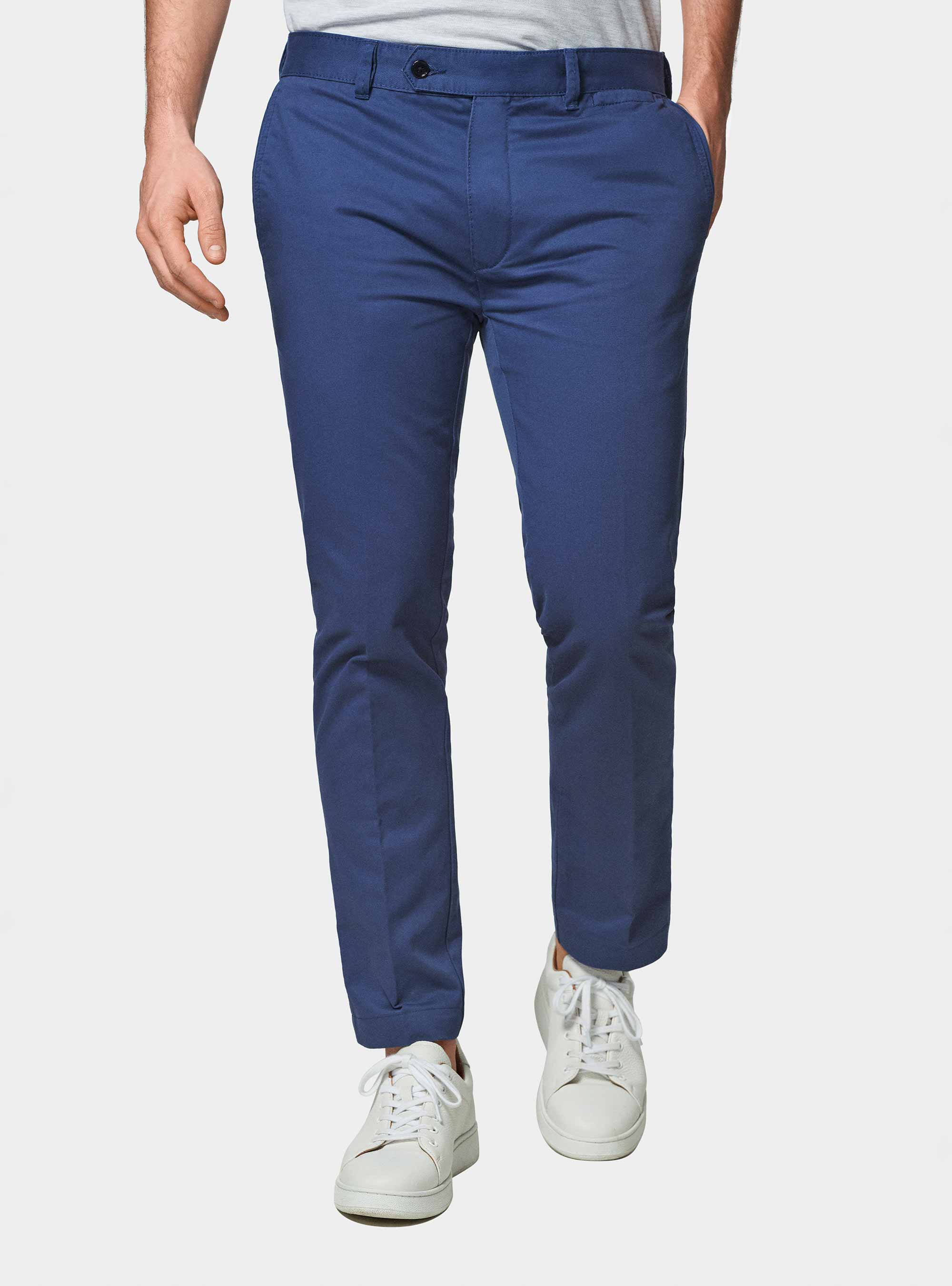 Pantaloni chino slim fit in cotone twill, BLU
