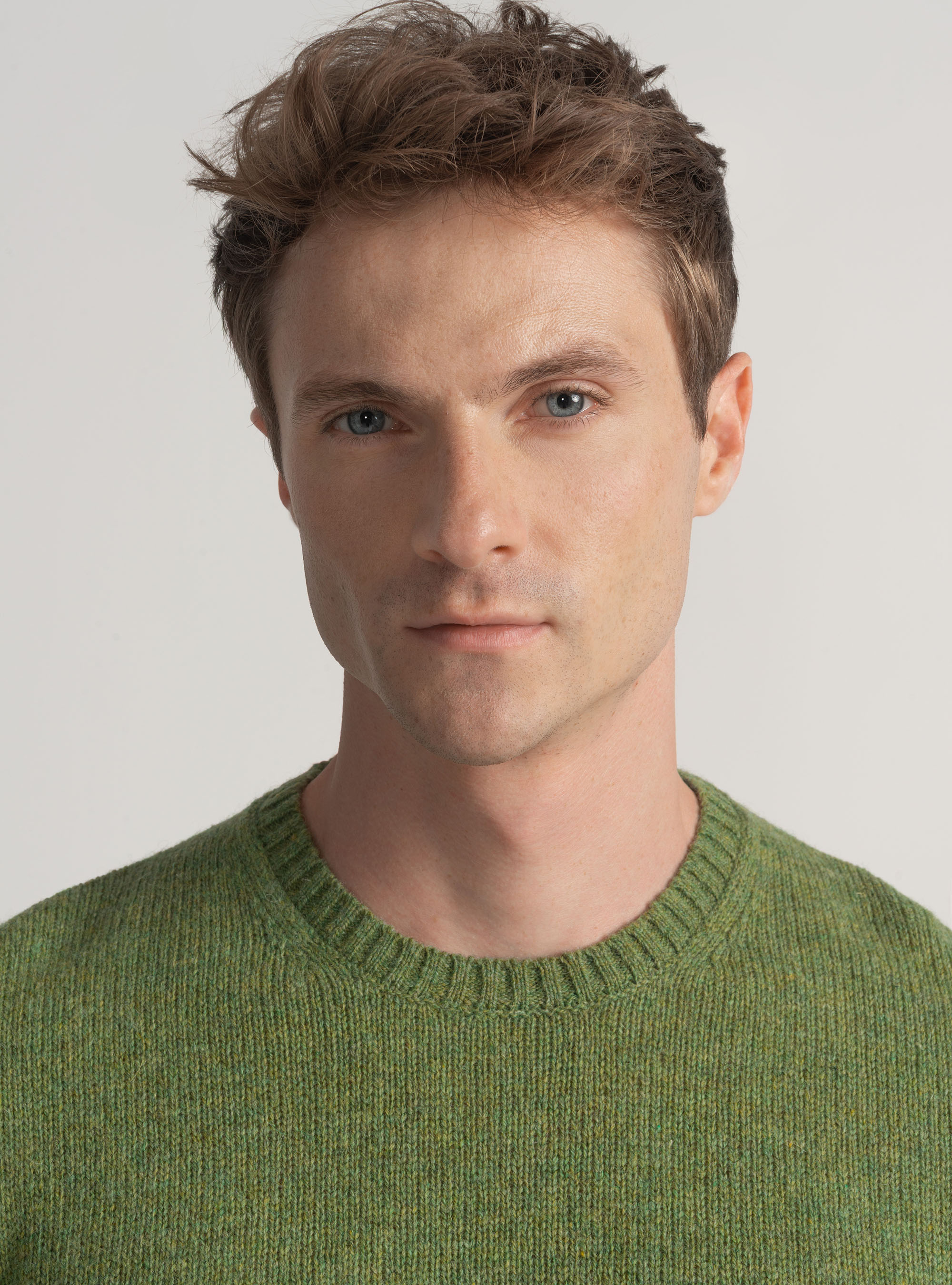 Shetland wool crew-neck sweater, OLIVE
