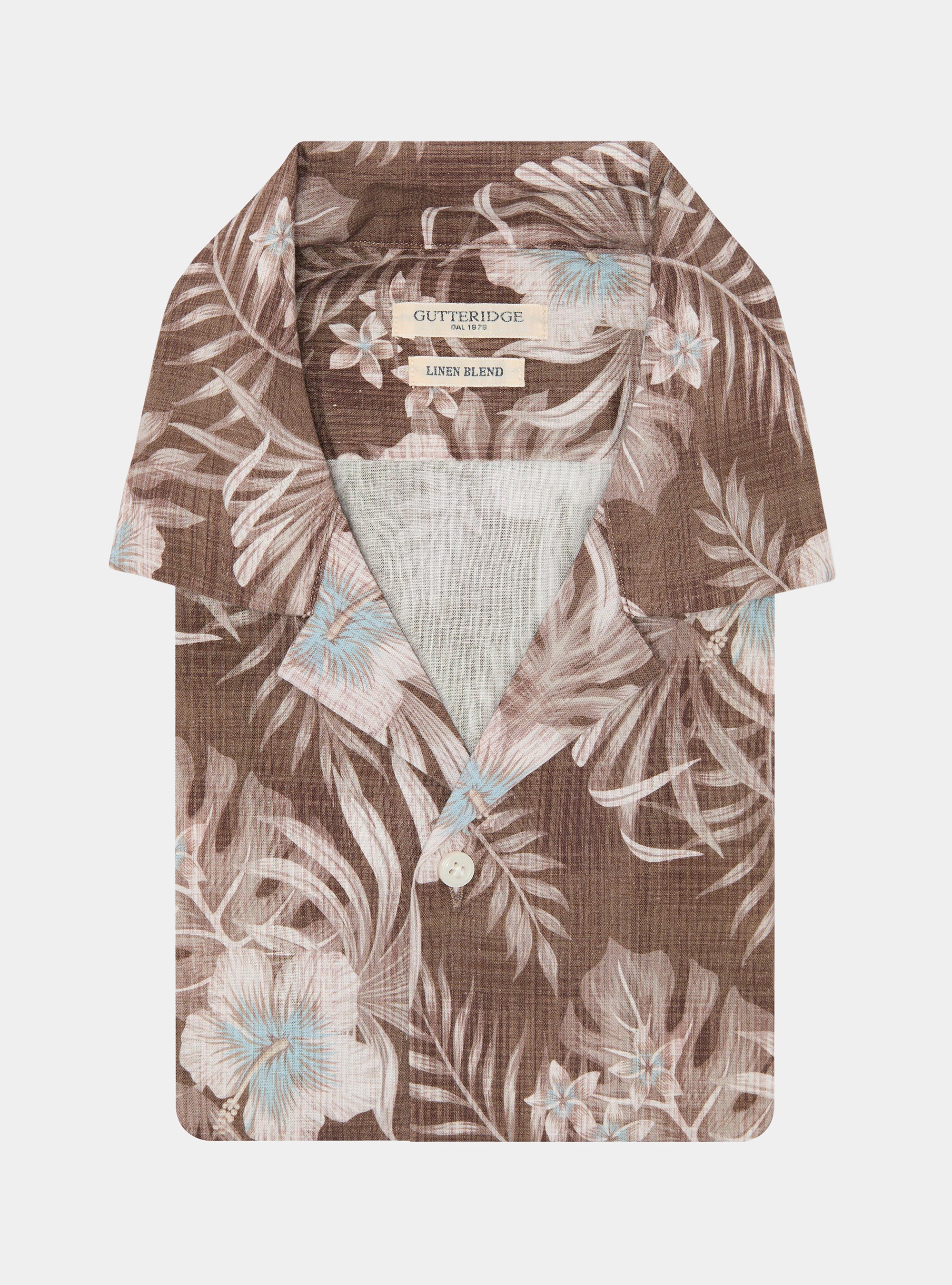Printed linen and cotton bowling shirt, BROWN