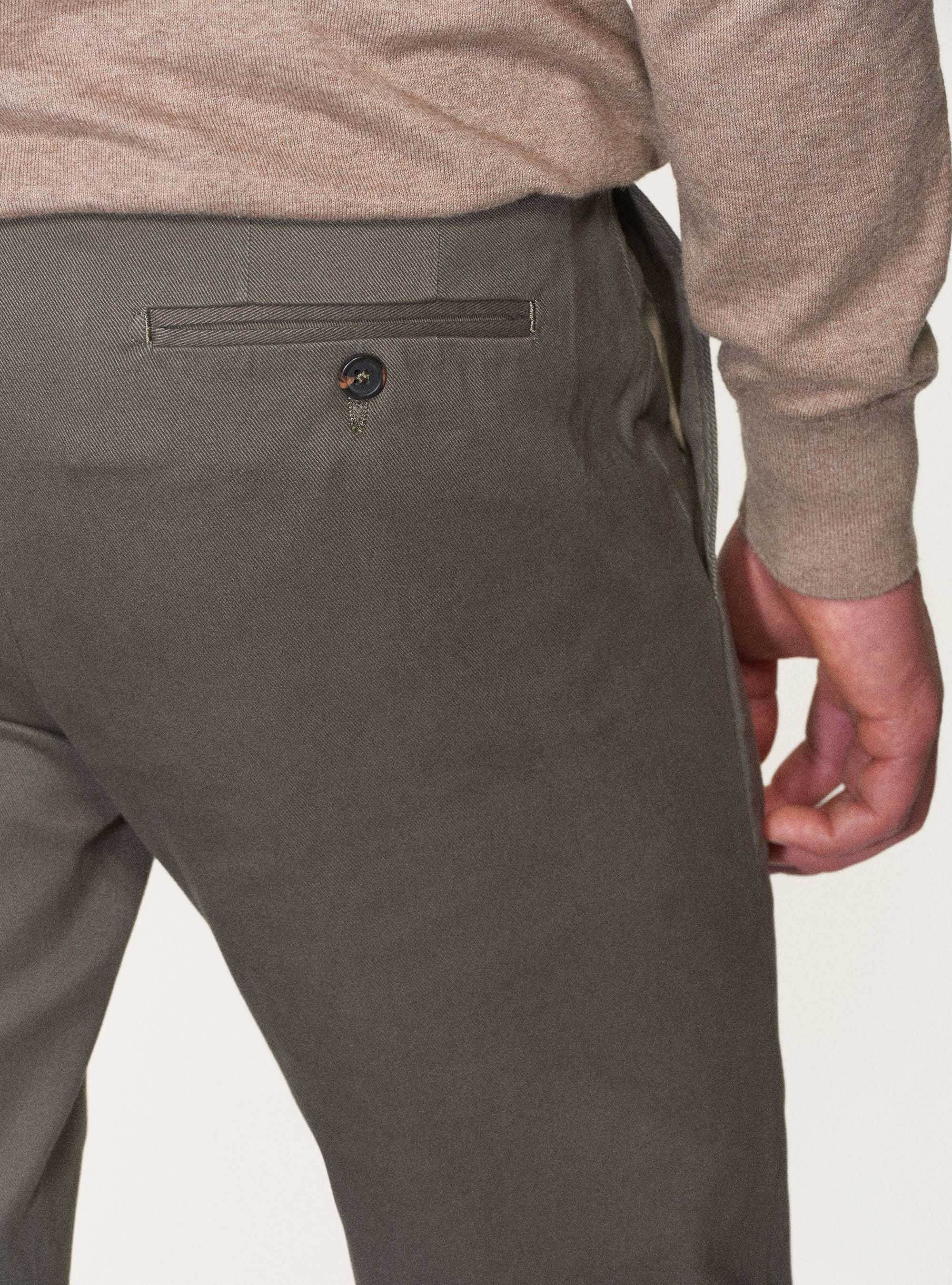 Pantaloni slack in twill di cotone smerigliato, VERDE