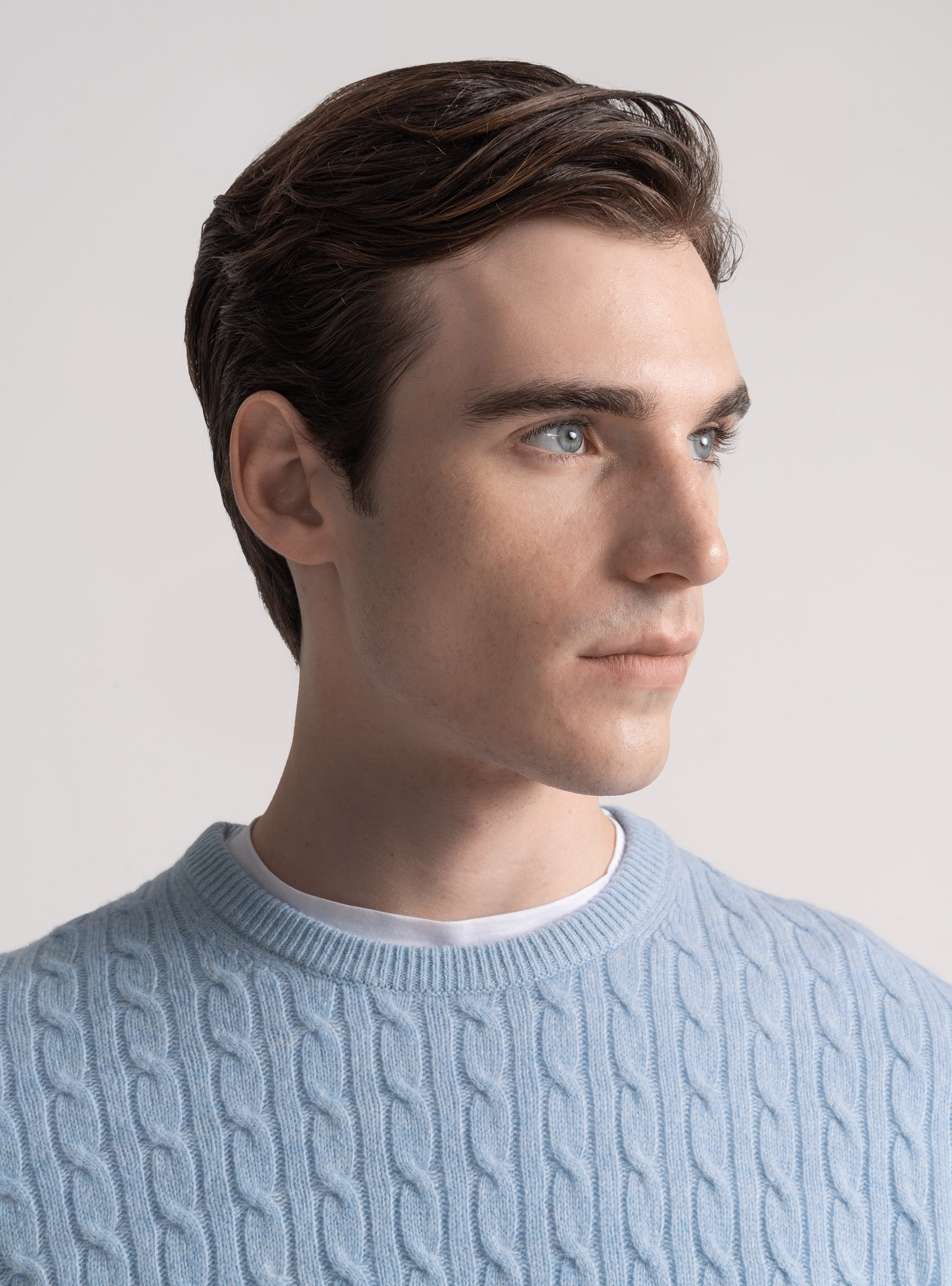 Cashmere wool crew-neck sweater with braid, AZZURRO POLVERE 0283C