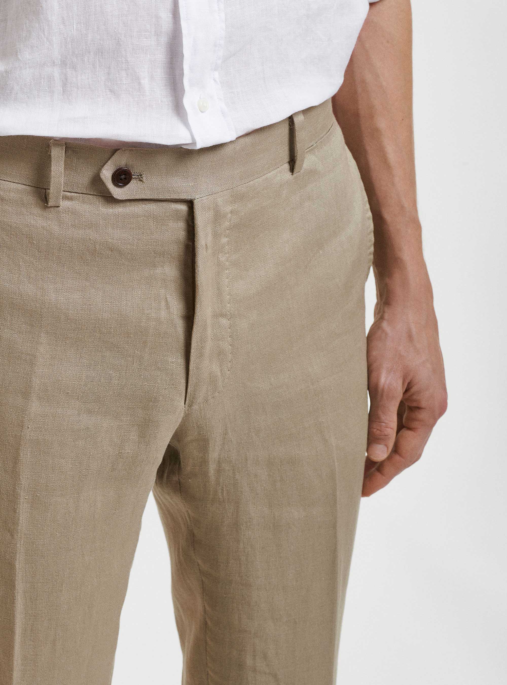 Pantaloni per abito in puro lino, FANGO