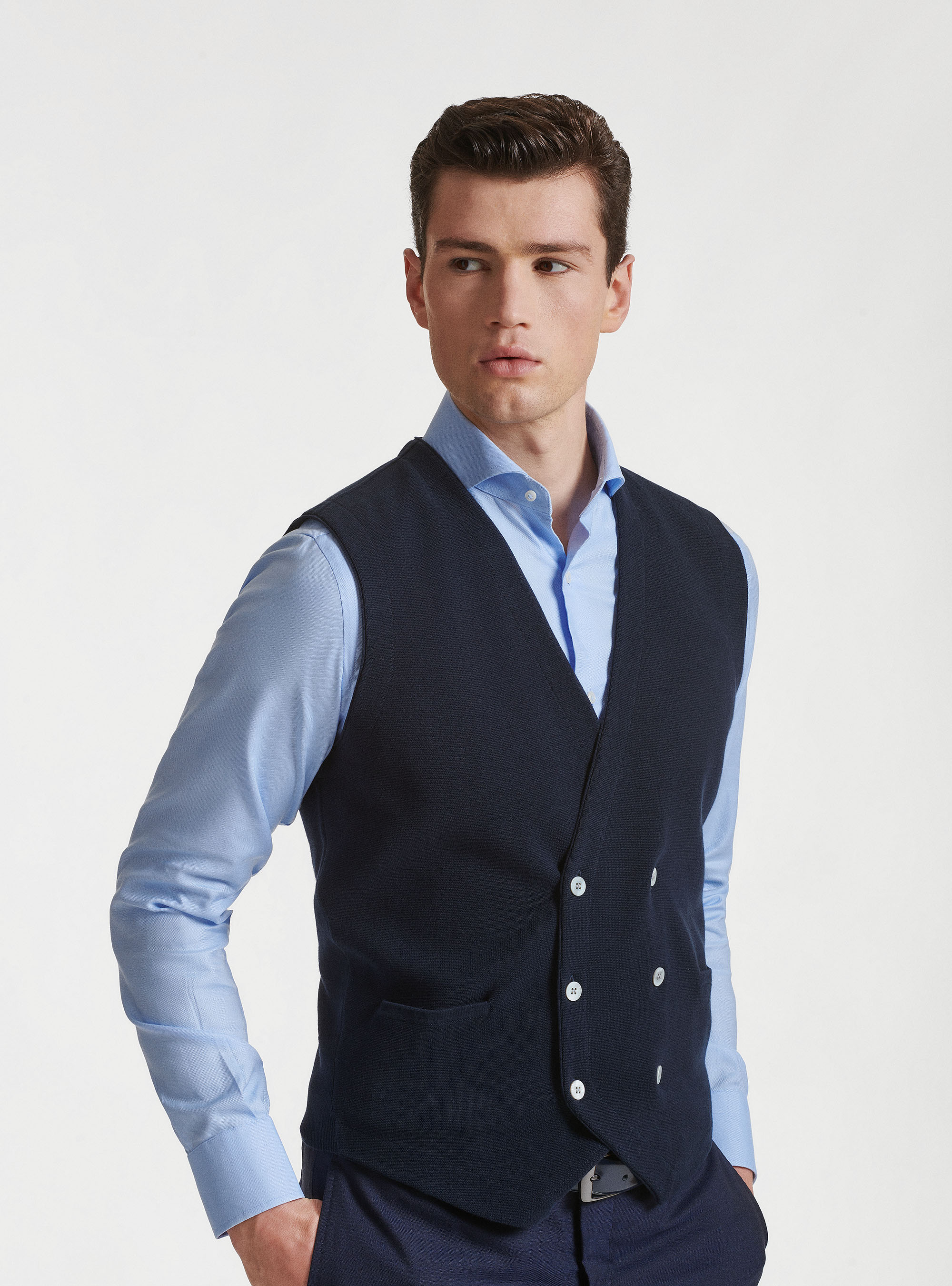 Gilet in maglia in puro cotone extrafine, BLU NAVY
