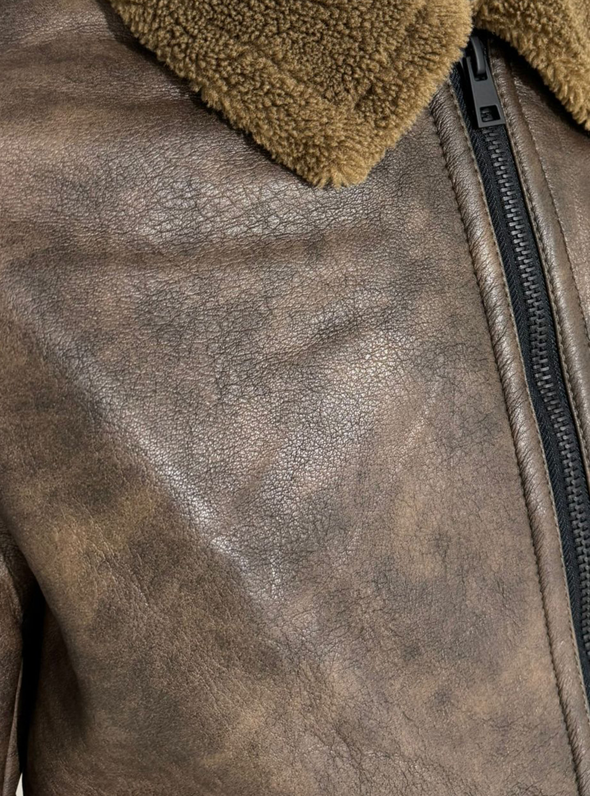 Giubbotto bomber con montone e tasconi, MARRONE