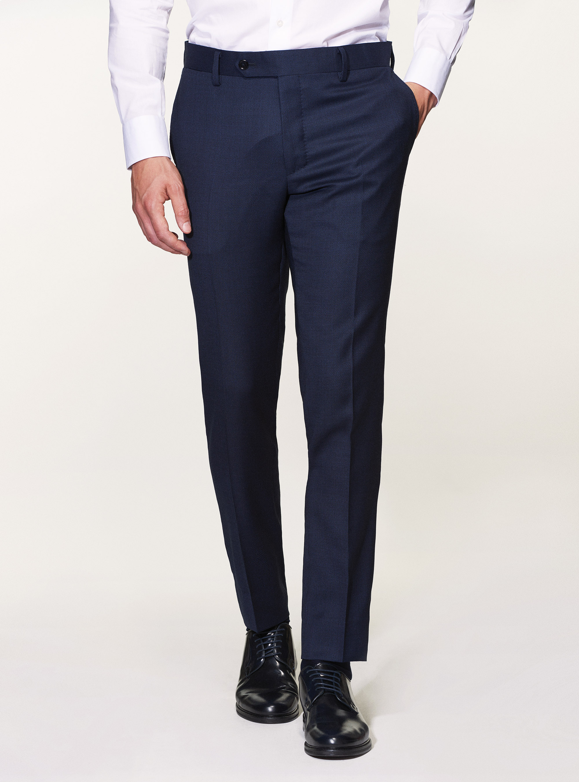 Pantaloni per abito in pura lana occhio di pernice, BLU NAVY