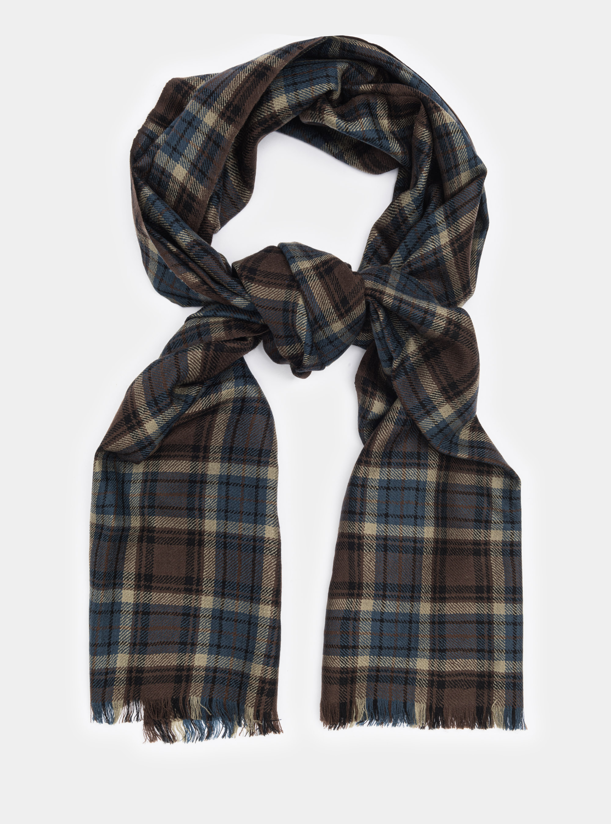 Sciarpa in lana a quadri armatura diagonale, MARRON