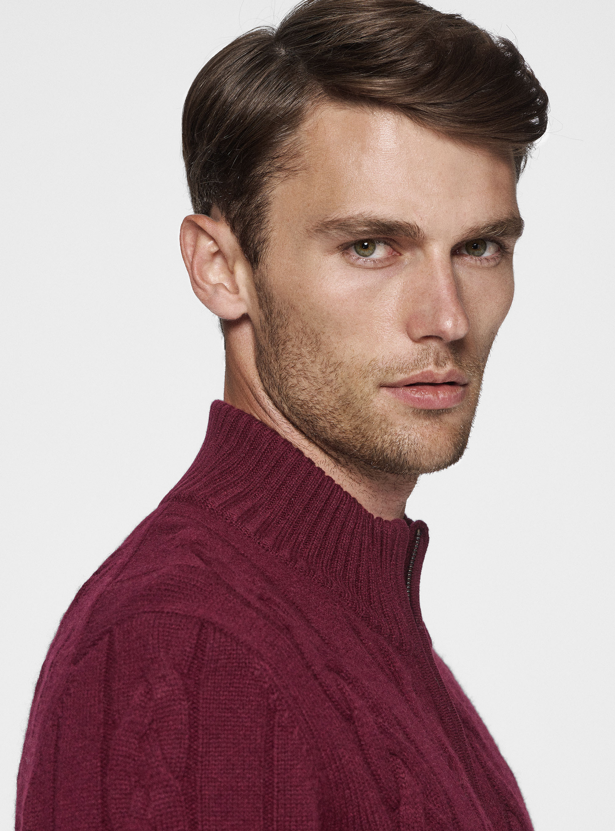 Cardigan in maglia a treccia in lana e cashmere, BORDEAUX