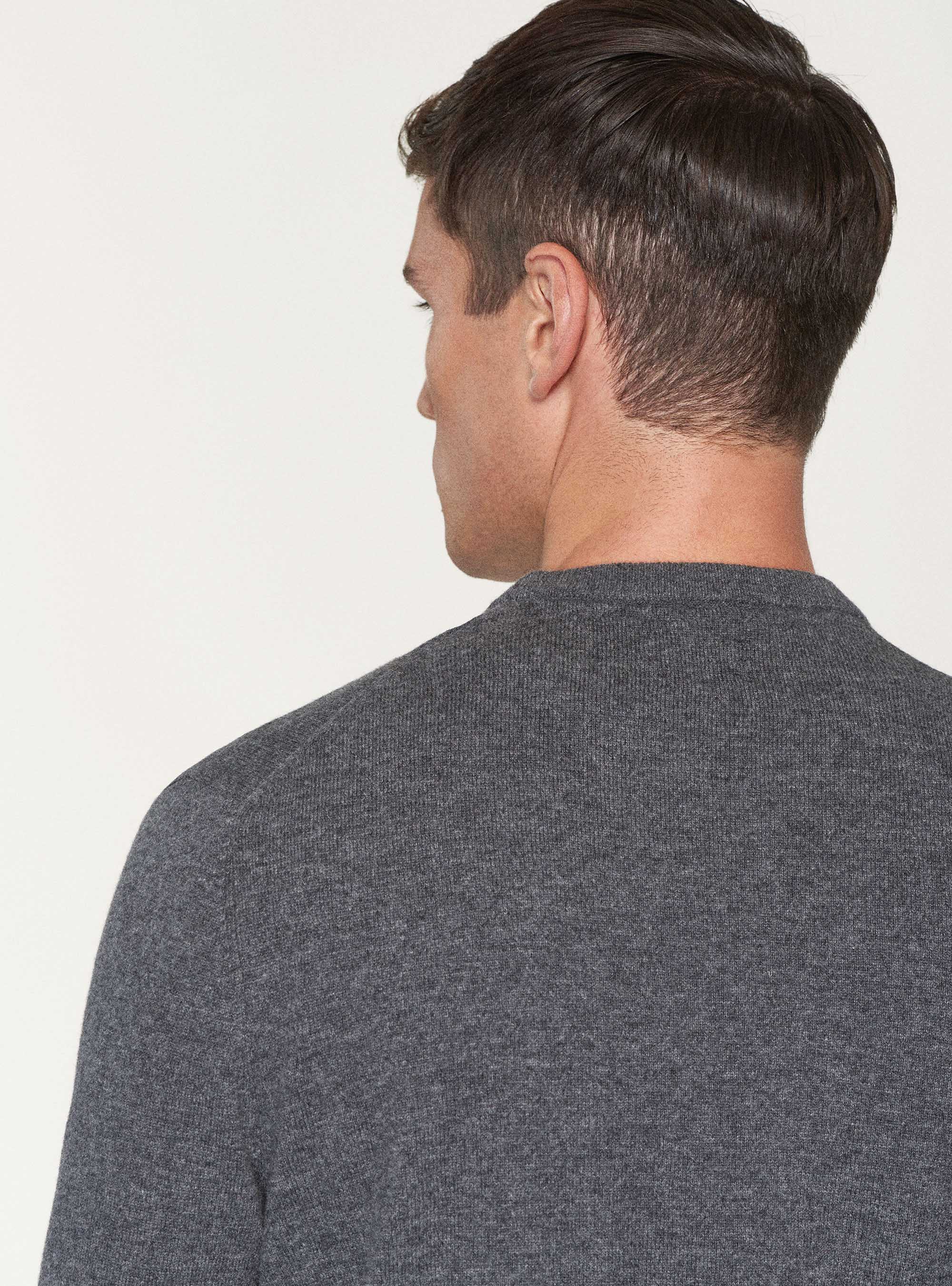 Jersey de lana de cordero y cachemira con cuello redondo, GRIS MARENGO