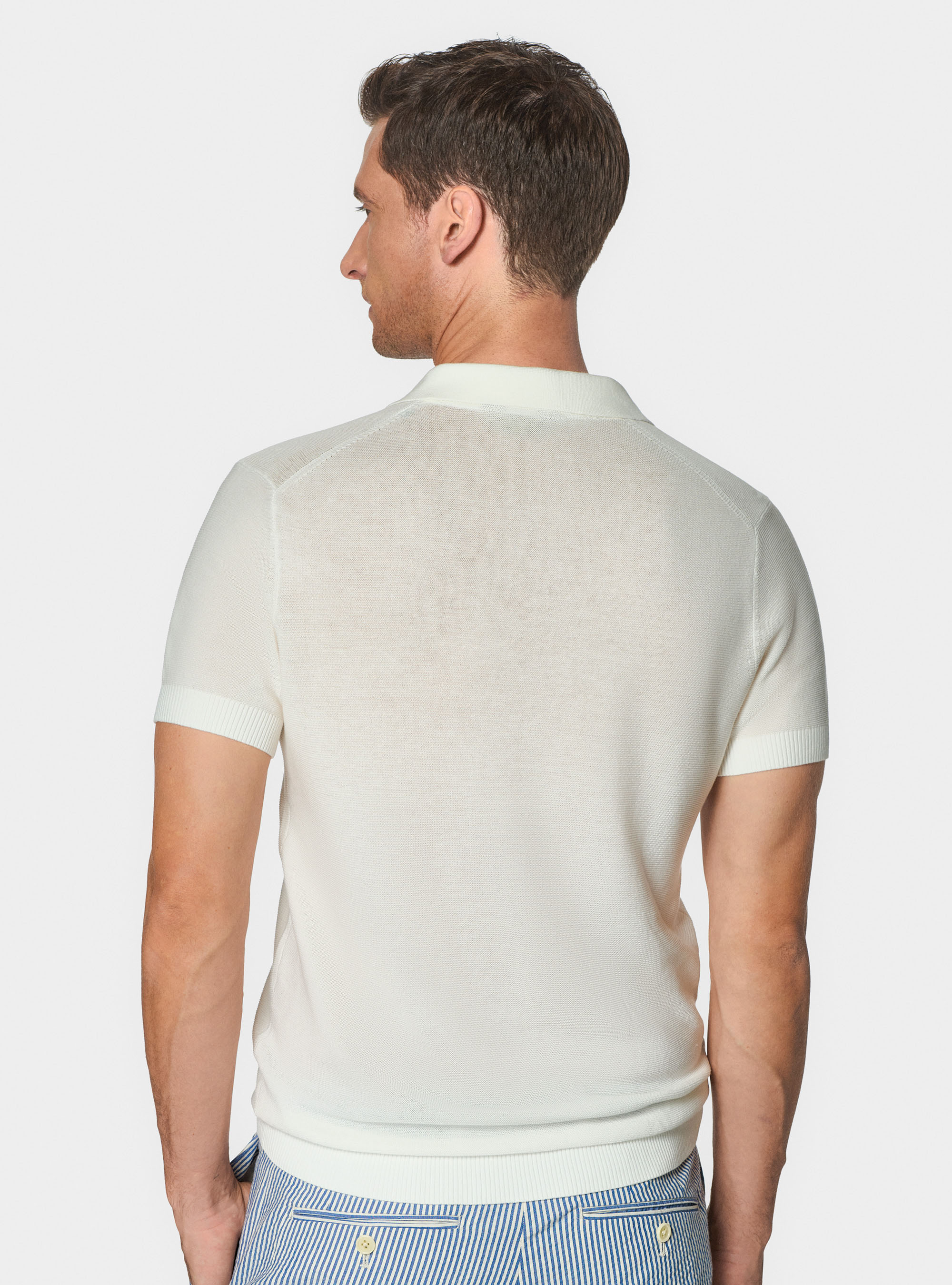 Polo in maglia links in cotone extrafine, BIANCO