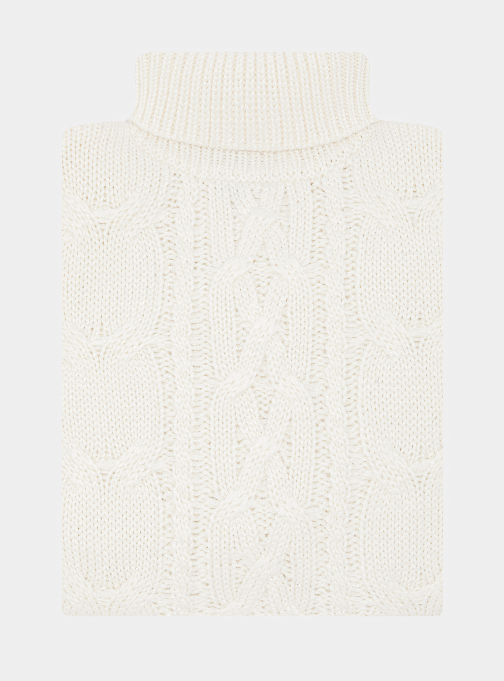 Maglia collo alto con treccione in misto lana, BIANCO