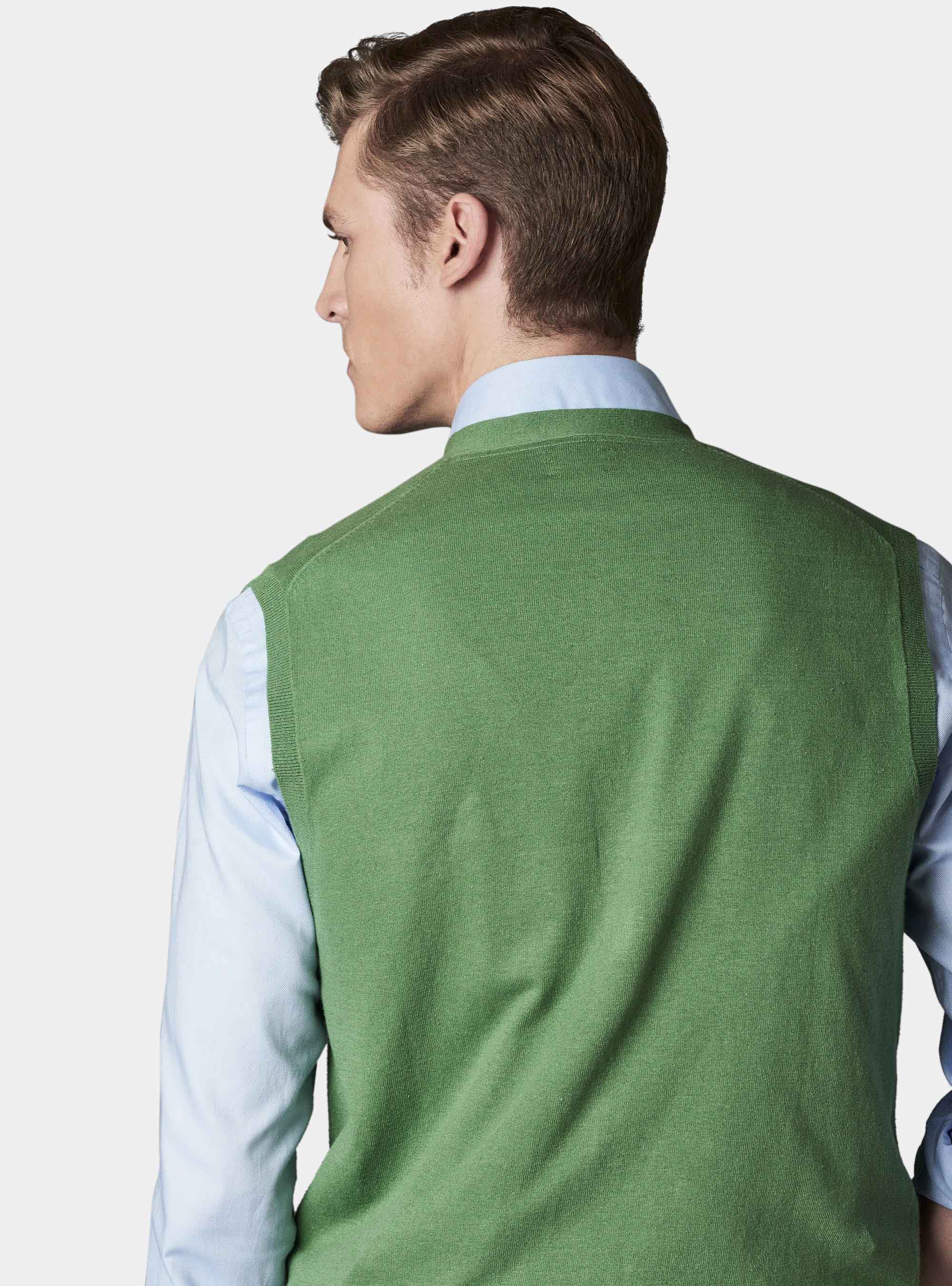 Gilet in maglia in cotone e lino, VERDE