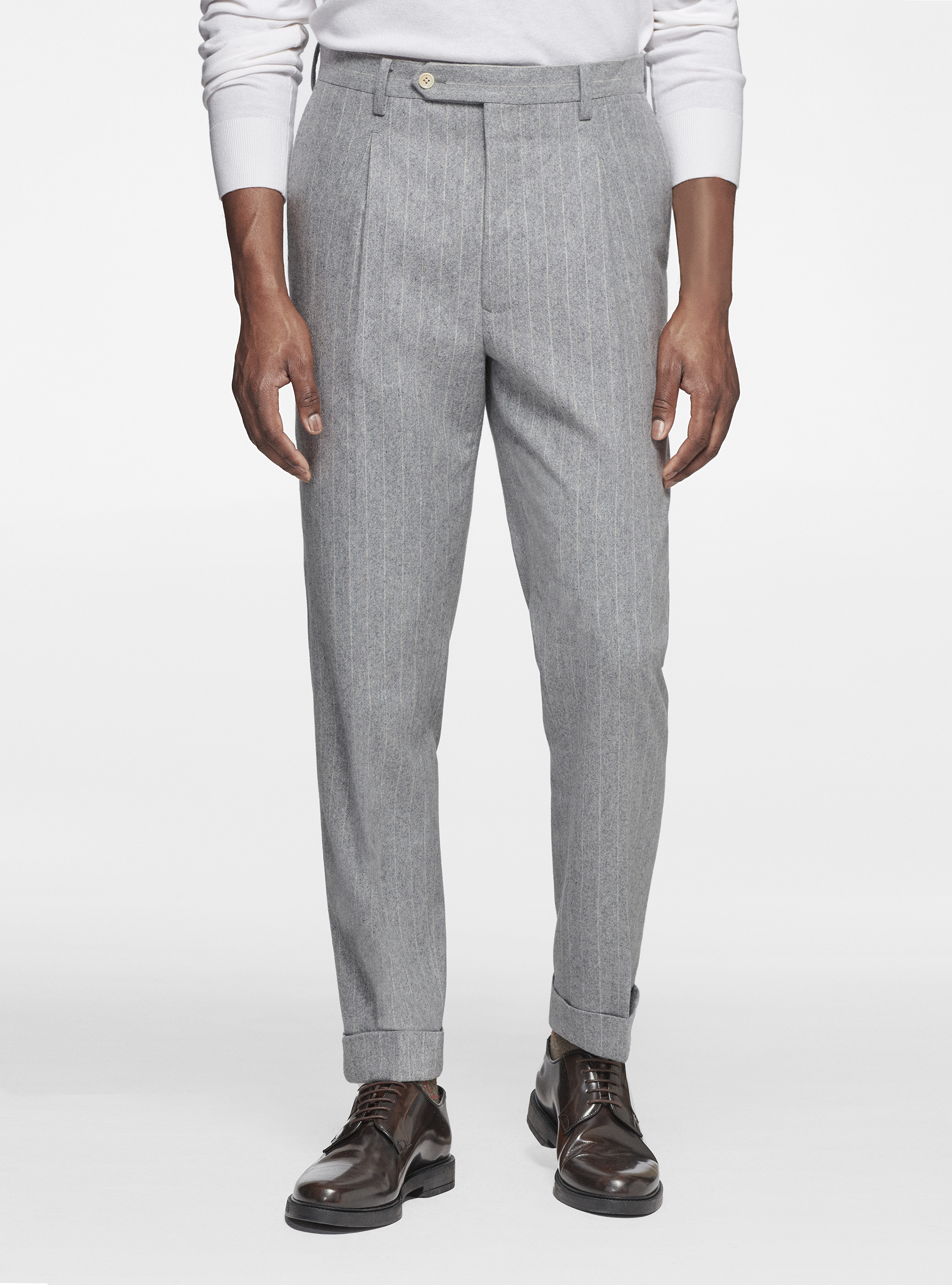 Pantaloni in flanella gessata, GRIGIO CHIARO MELANGE
