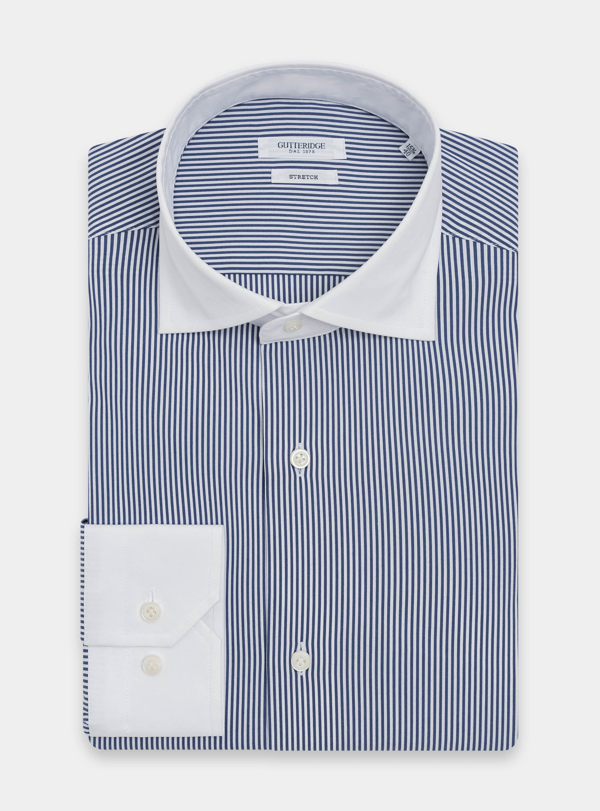 Camicia collo a contrasto in popeline stretch, BLU