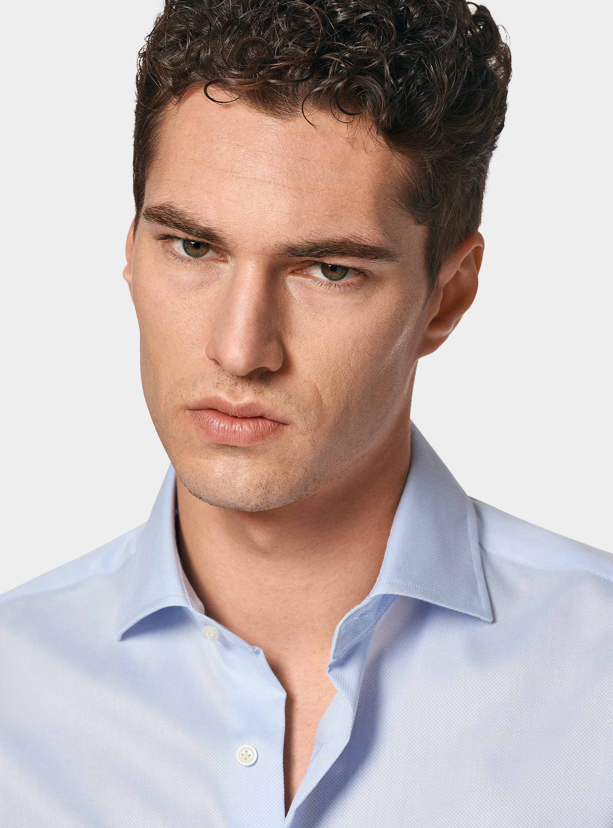 Camicia in puro cotone operato, AZZURRO