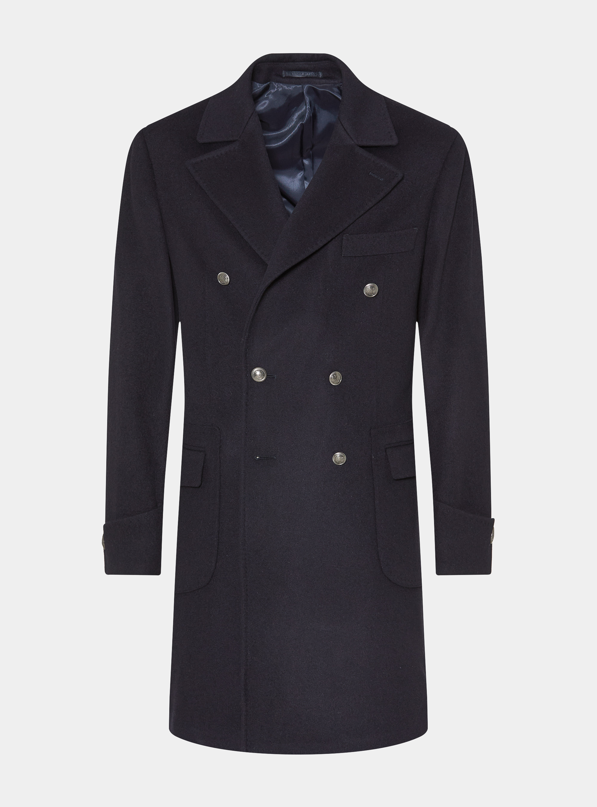 Abrigo cruzado de lana de cachemira con botón metálico, AZUL MARINO