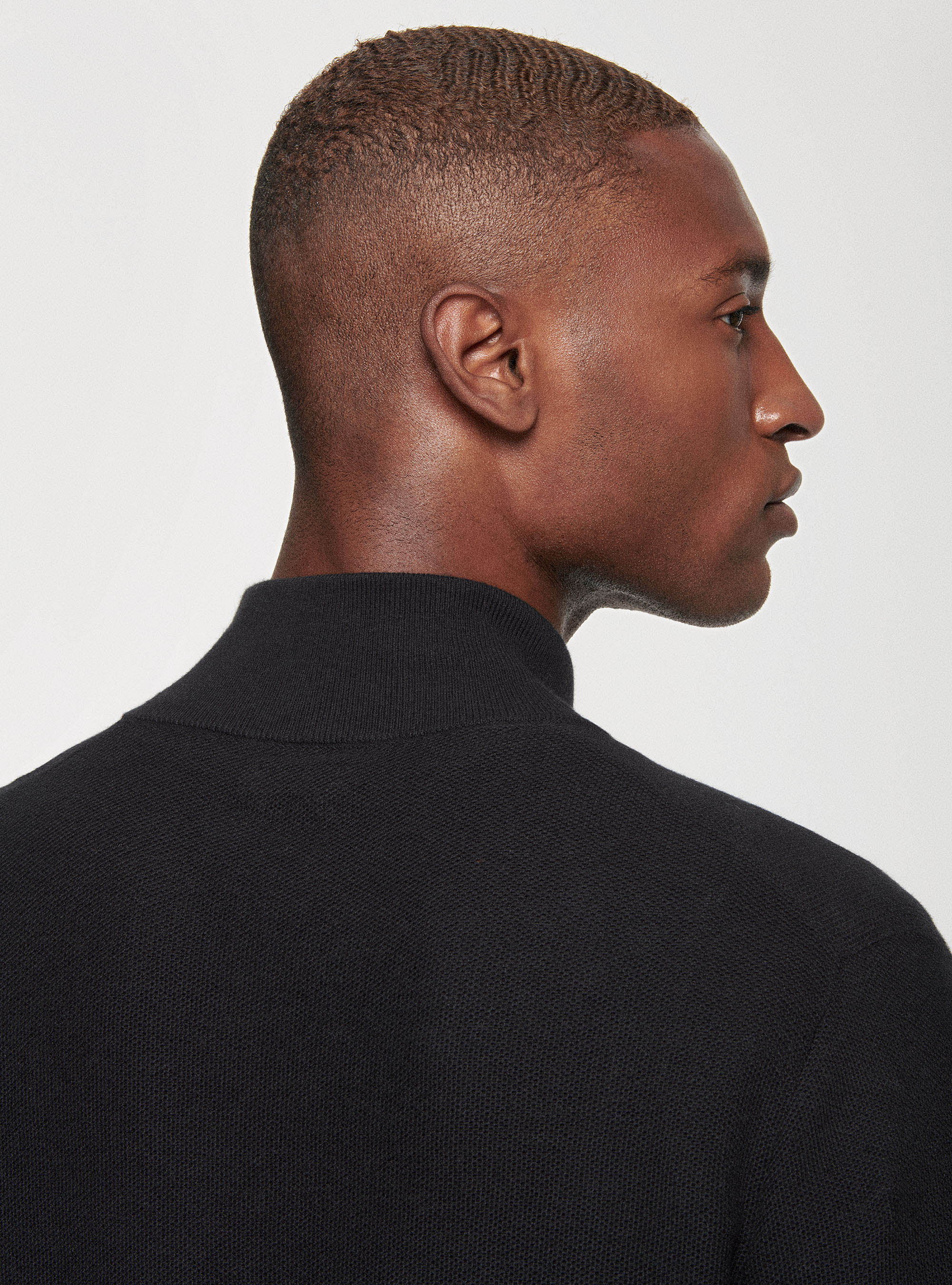 Maglia mezza zip in cotone cashmere, NERO