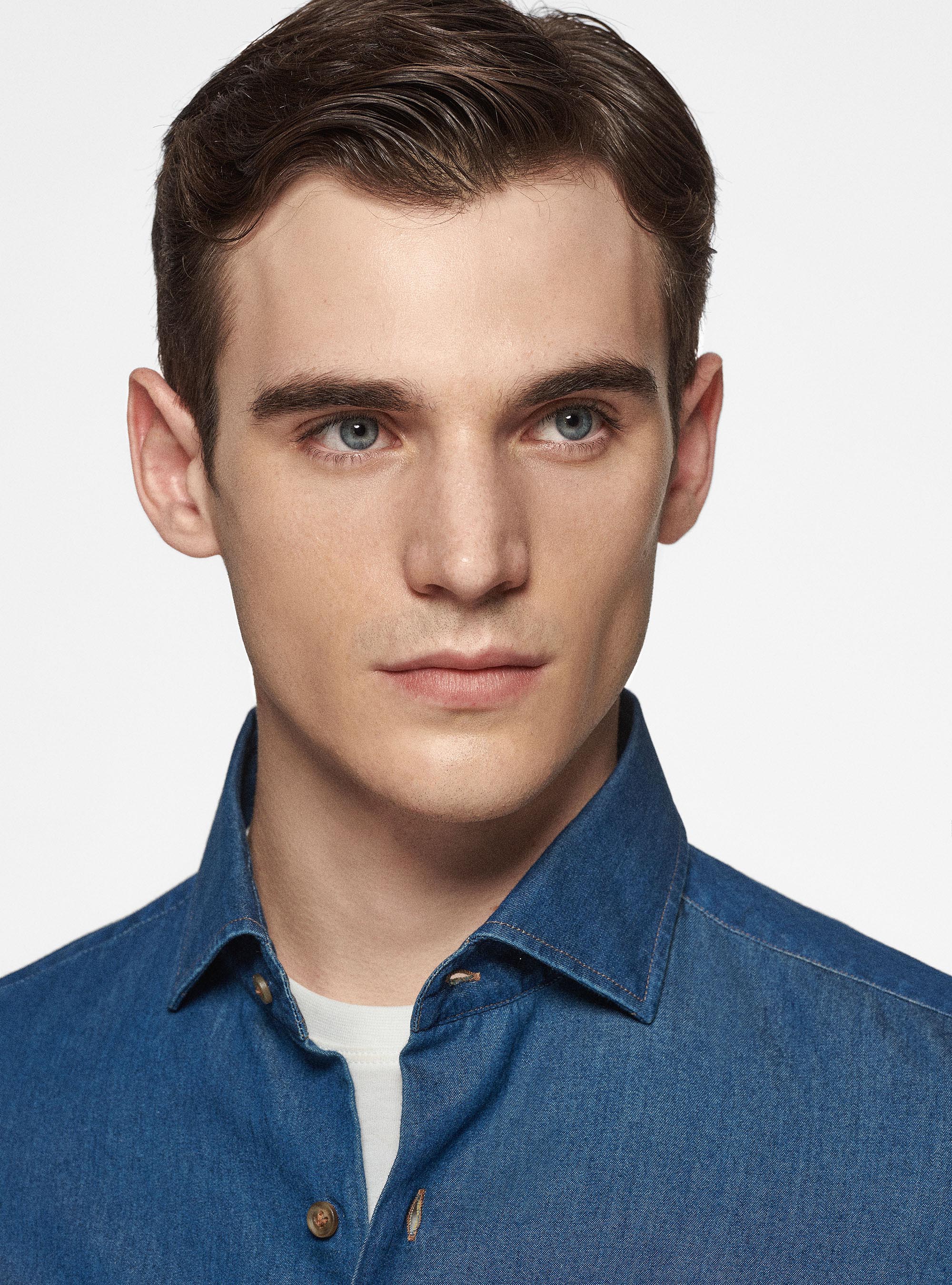 Camicia in cotone chambray, BLU NAVY